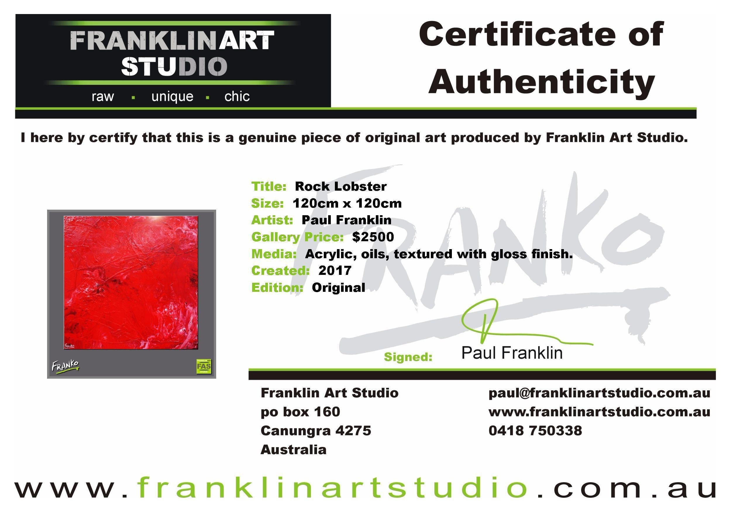 Rock Lobster 120cm x 120cm Red Abstract Painting (SOLD)-abstract-[Franko_Artist]-[The_Block]-[Dream_Homes]-[ideas]-[Grand_Designs]-[Art_Lover]-Franklin Art Studio