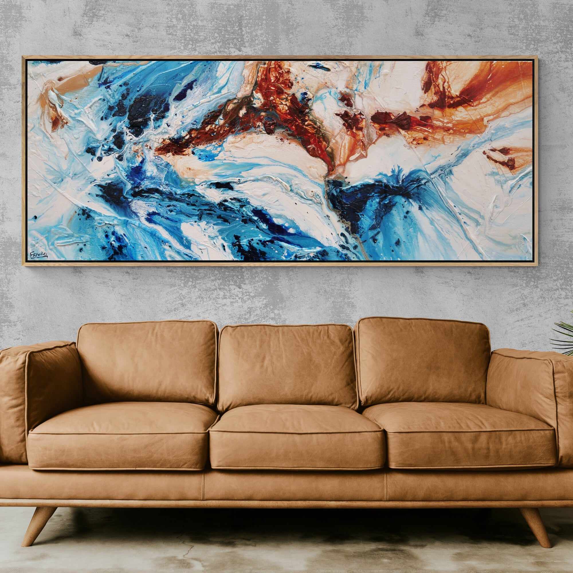 Rock and Ice 200cm x 80cm Blue Oxide White Textured Abstract Painting (SOLD)-Abstract-[Franko_Artist]-[The_Block]-[Dream_Homes]-[ideas]- [Grand_Designs]-Franklin Art Studio
