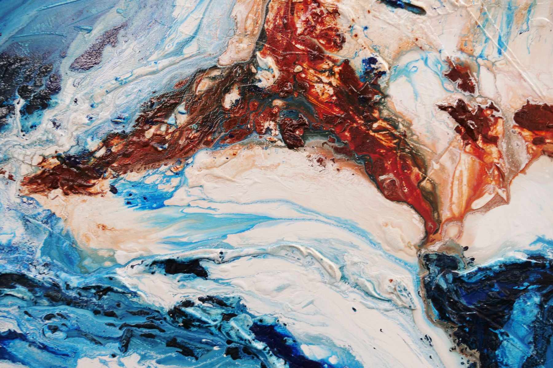 Rock and Ice 200cm x 80cm Blue Oxide White Textured Abstract Painting (SOLD)