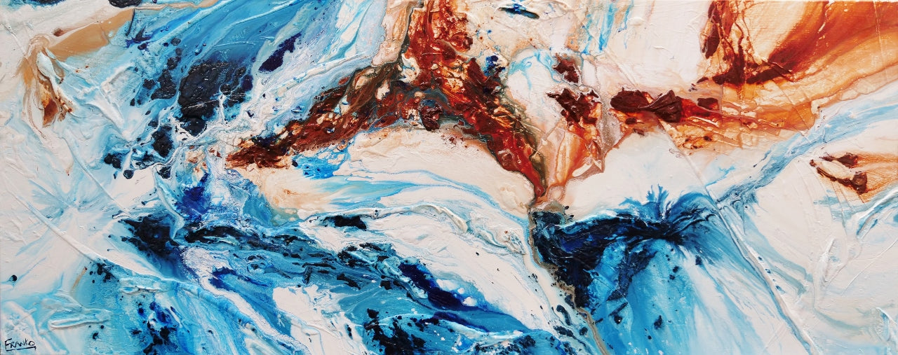 Rock and Ice 200cm x 80cm Blue Oxide White Textured Abstract Painting (SOLD)-Abstract-[Franko_Artist]-[Australian_artist]-[Gold_Coast]-[Brisbane]-[modern]-[contemporary]-[original]-[Large_artwork]-Franklin Art Studio