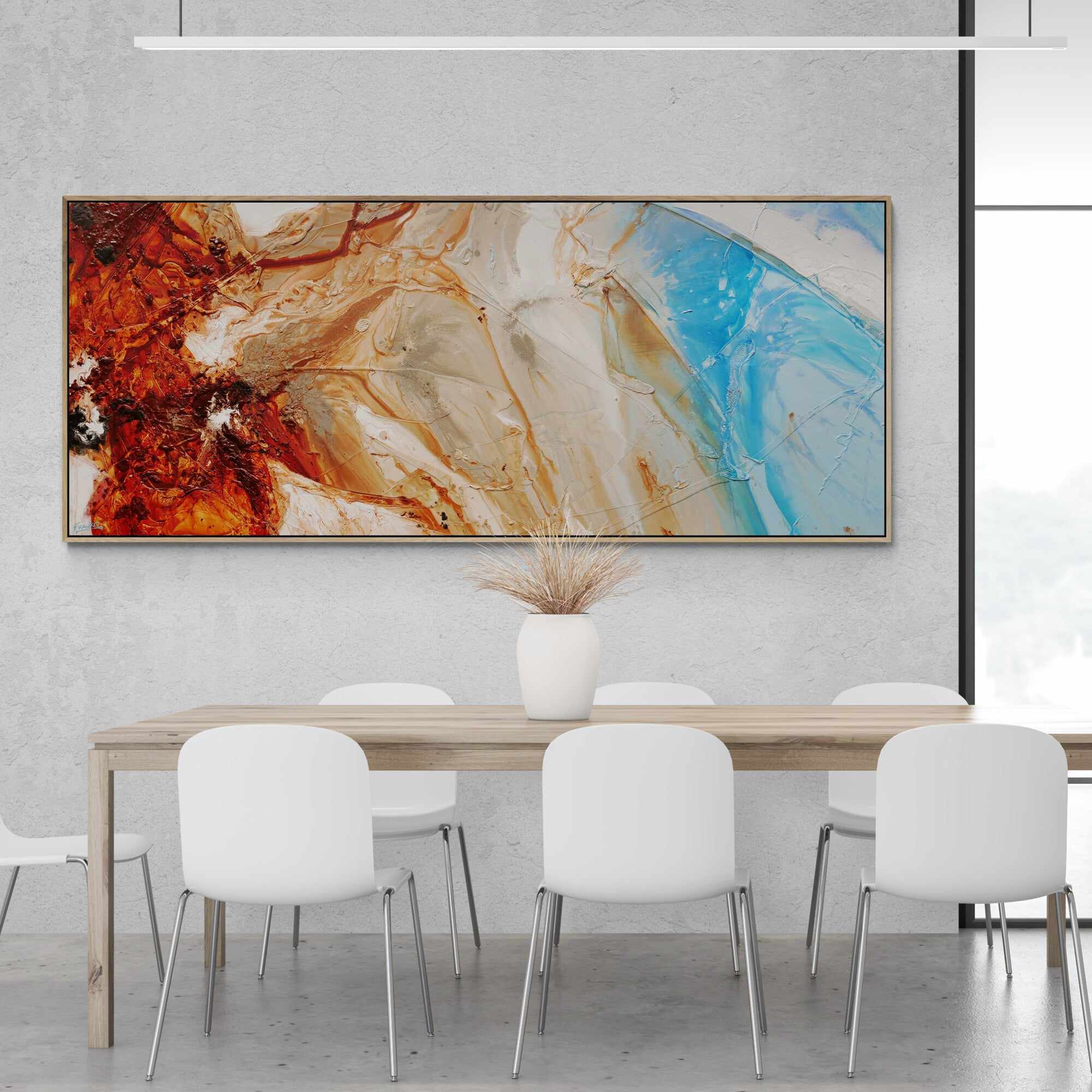 Rock to Ocean 240cm x 100cm Malt Blue Oxide Textured Abstract Painting (SOLD)-Abstract-[Franko_Artist]-[The_Block]-[Dream_Homes]-[ideas]-[Grand_Designs]-[Art_Lover]-Franklin Art Studio