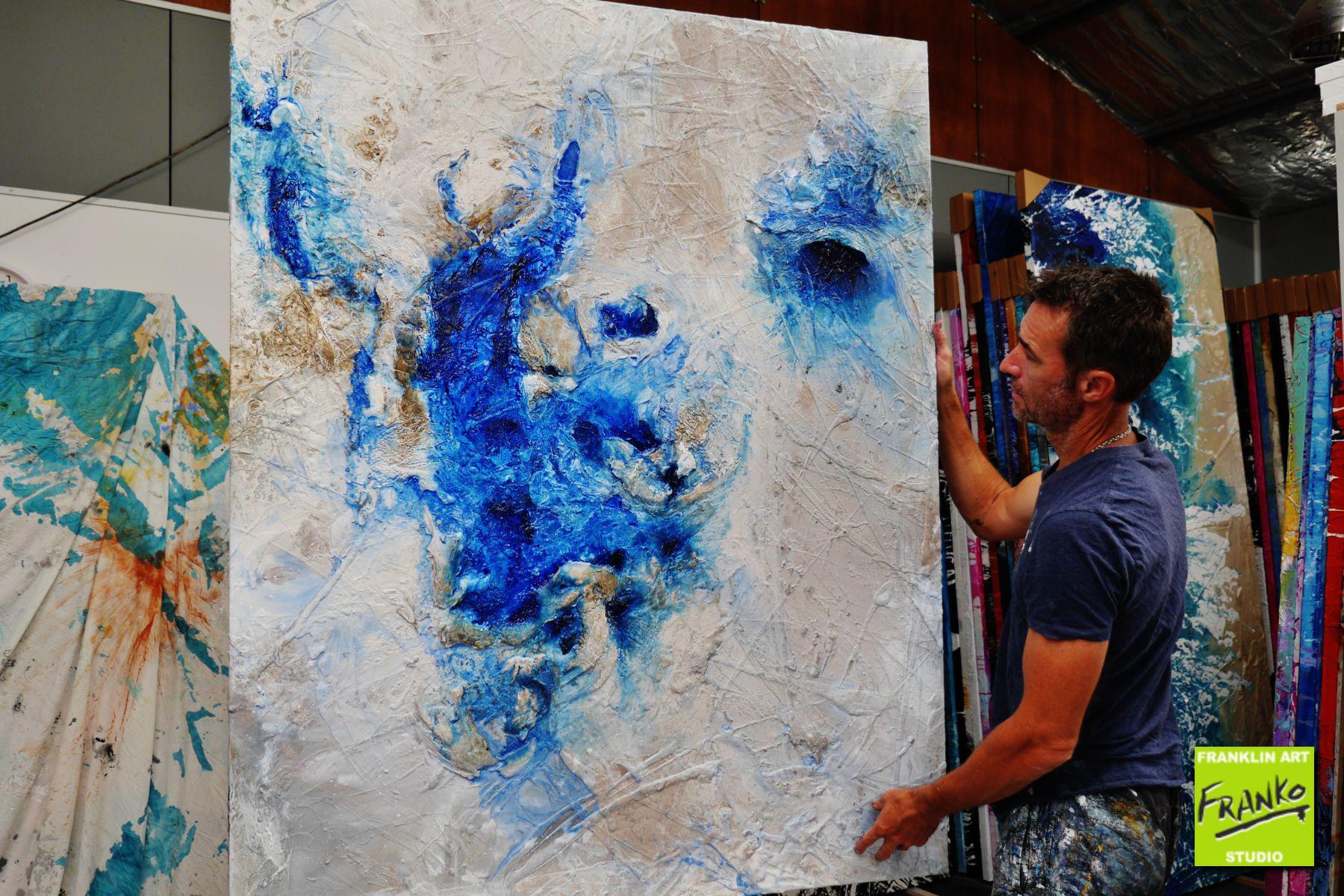 Rockin The Pools 120cm x 150cm White Blue Textured Abstract Painting (SOLD)-Abstract-[Franko_Artist]-[The_Block]-[Dream_Homes]-[ideas]- [Grand_Designs]-Franklin Art Studio