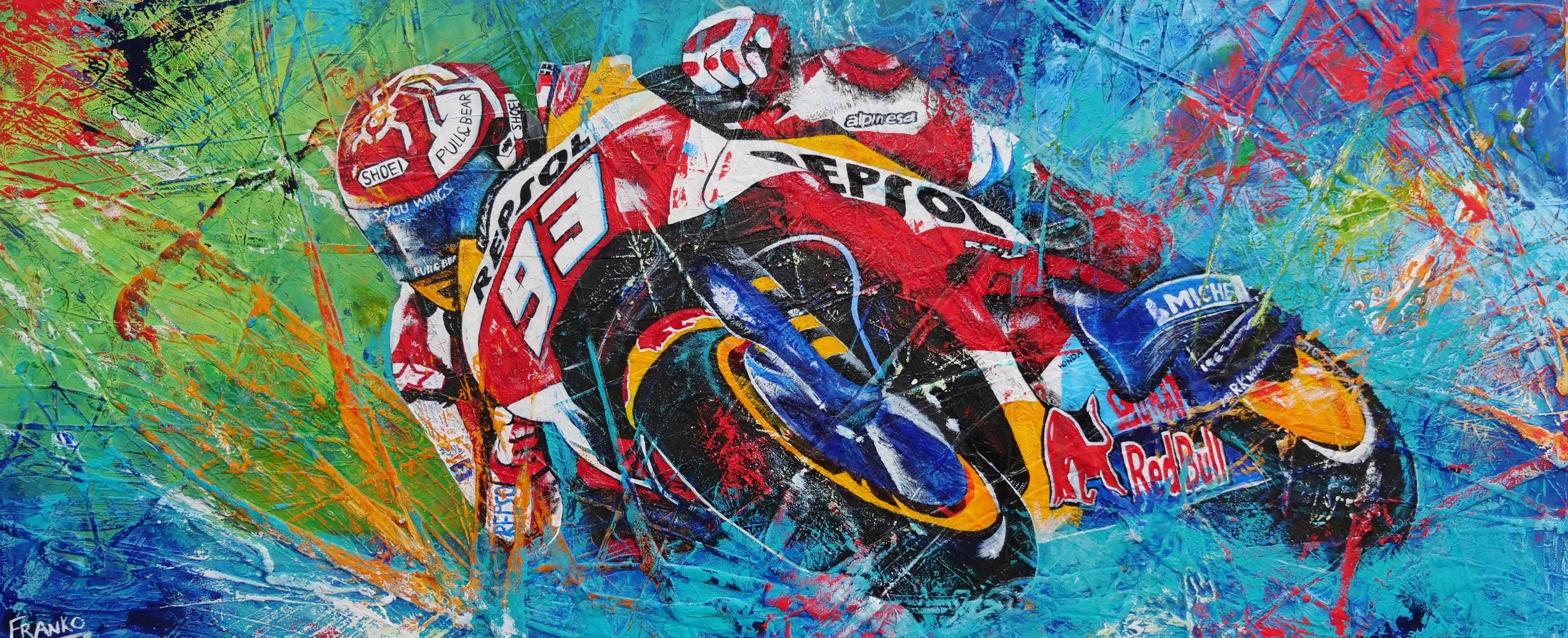 Rockstar 93 Marquez 240cm x 100cm Marc Marquez Textured Abstract Realism Painting-abstract realism-[Franko_Artist]-[Australian_artist]-[Gold_Coast]-[Brisbane]-[modern]-[contemporary]-[original]-[Large_artwork]-Franklin Art Studio