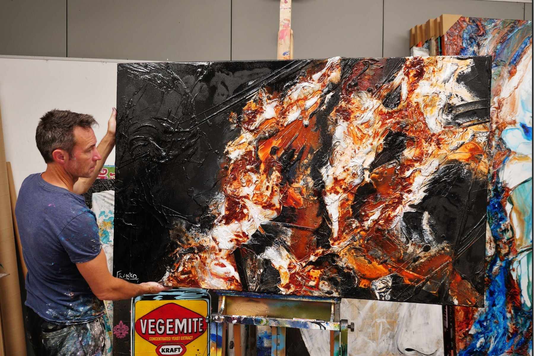 Rocky Road 160cm x 100cm Brown Black Textured Abstract Painting (SOLD)-Abstract-[Franko_Artist]-[The_Block]-[Dream_Homes]-[ideas]- [Grand_Designs]-Franklin Art Studio