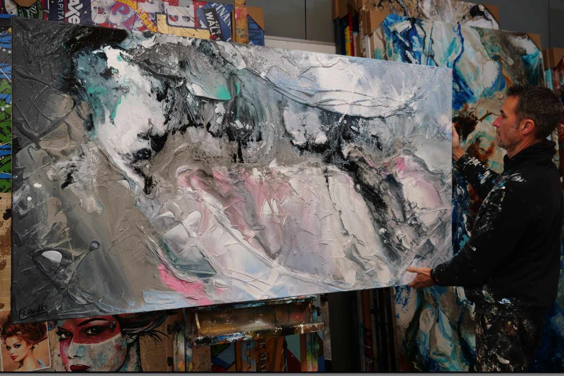 Romantic Interlude 190cm x 100cm Grey Textured Abstract Painting (SOLD)-Abstract-[Franko_Artist]-[The_Block]-[Dream_Homes]-[ideas]- [Grand_Designs]-Franklin Art Studio