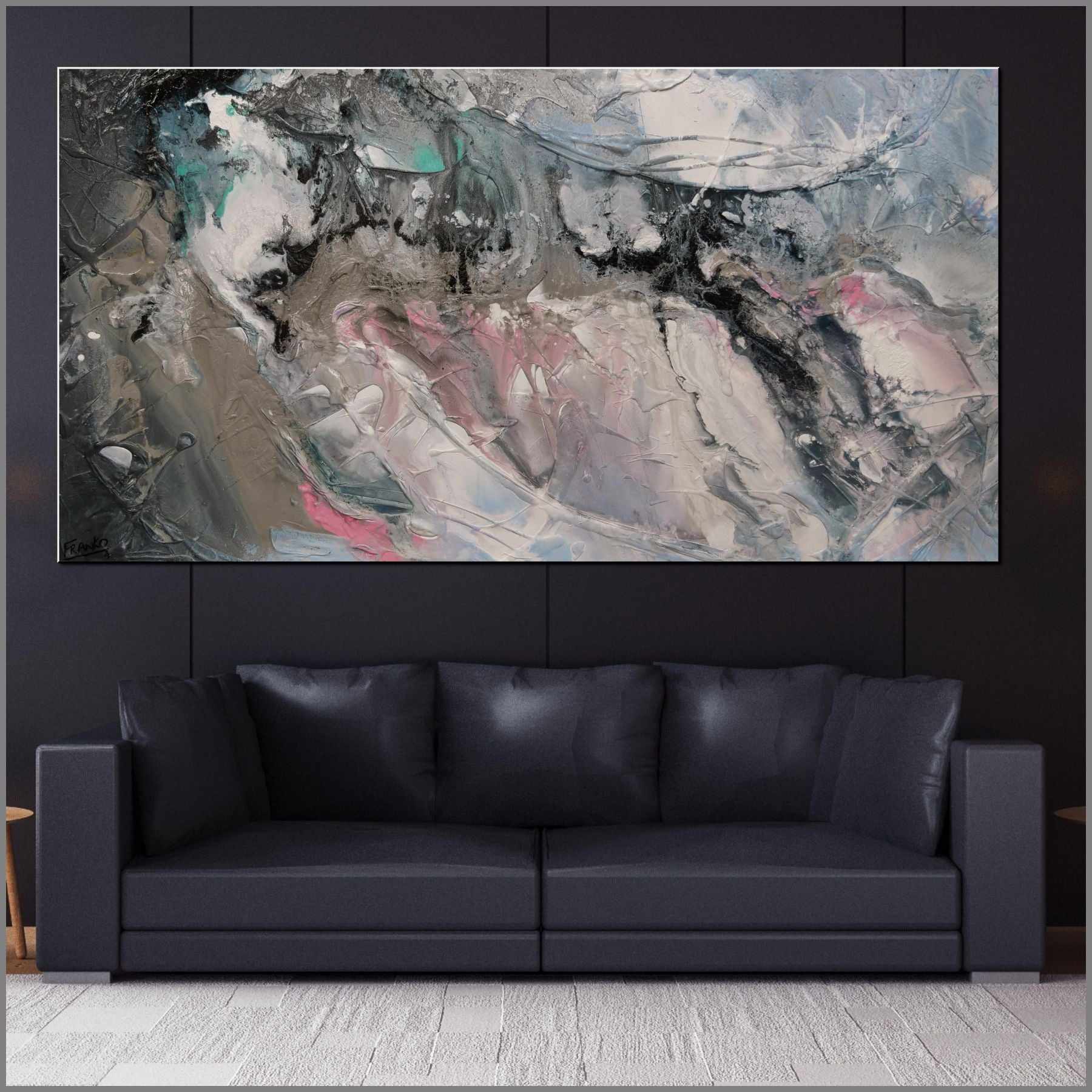 Romantic Interlude 190cm x 100cm Grey Textured Abstract Painting (SOLD)-Abstract-[Franko_Artist]-[Australian_artist]-[Gold_Coast]-[Brisbane]-[modern]-[contemporary]-[original]-[Large_artwork]-[The_Block]-[Dream_Homes]-[ideas]-[Grand_Designs]-[Art_Lover]-Franklin Art Studio