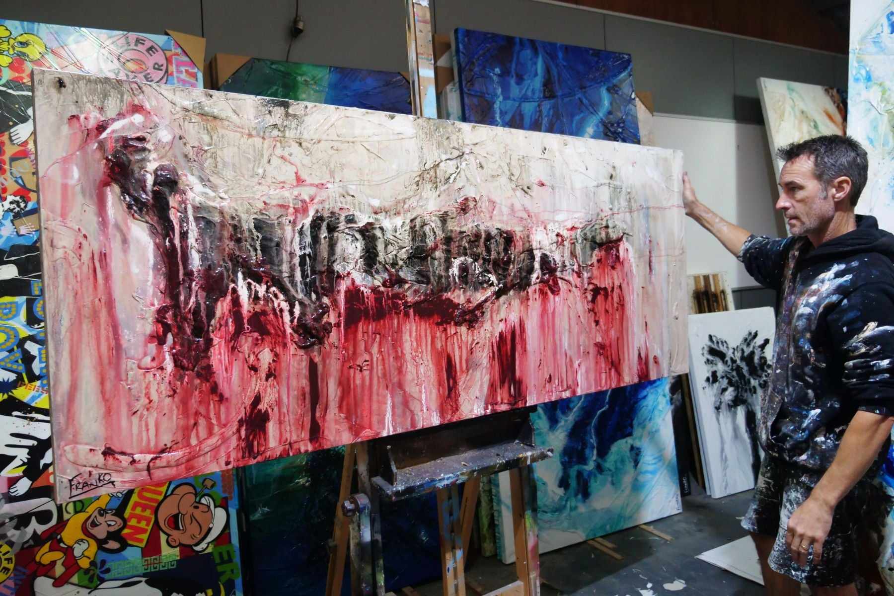 update alt-text with template Rose 200cm x 80cm Grey Red Textured Abstract Painting-Abstract-[Franko_Artist]-[The_Block]-[Dream_Homes]-[ideas]- [Grand_Designs]-Franklin Art Studio