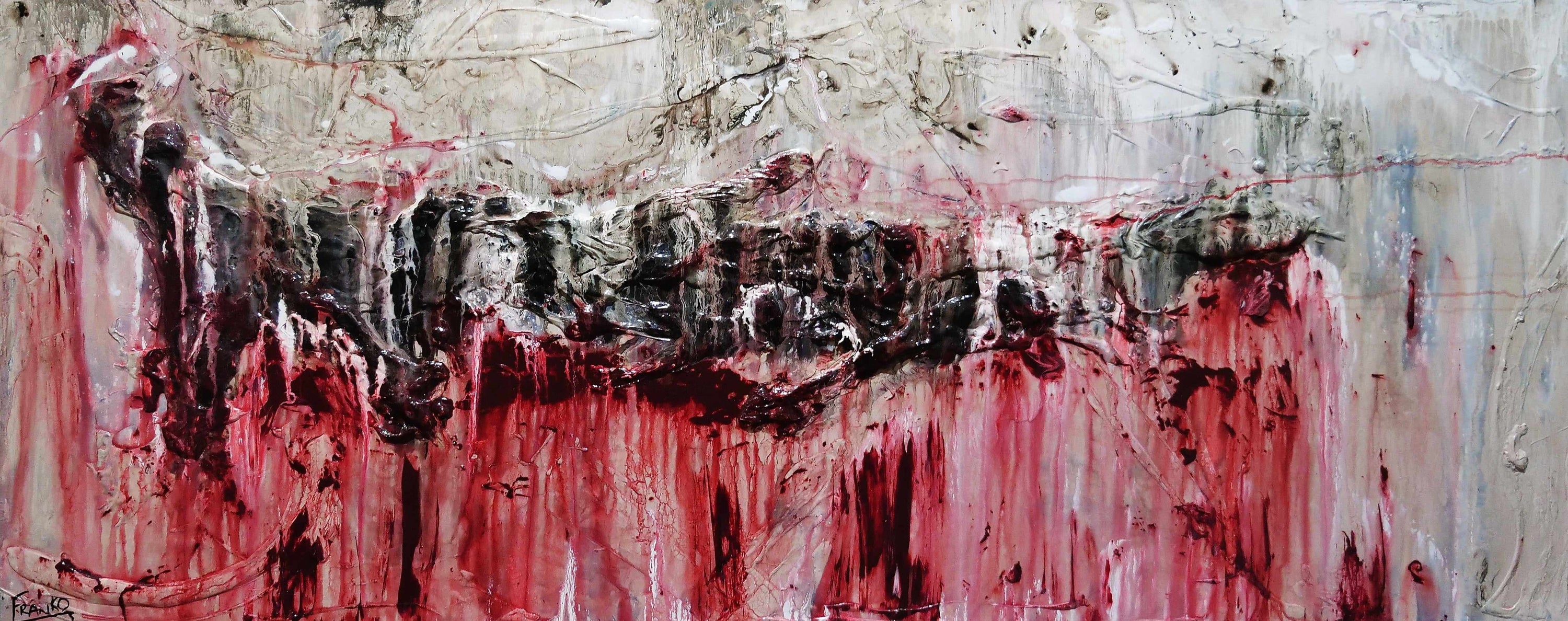 Rose 200cm x 80cm Grey Red Textured Abstract Painting-Abstract-[Franko_Artist]-[Australian_artist]-[Gold_Coast]-[Brisbane]-[modern]-[contemporary]-[original]-[Large_artwork]-Franklin Art Studio