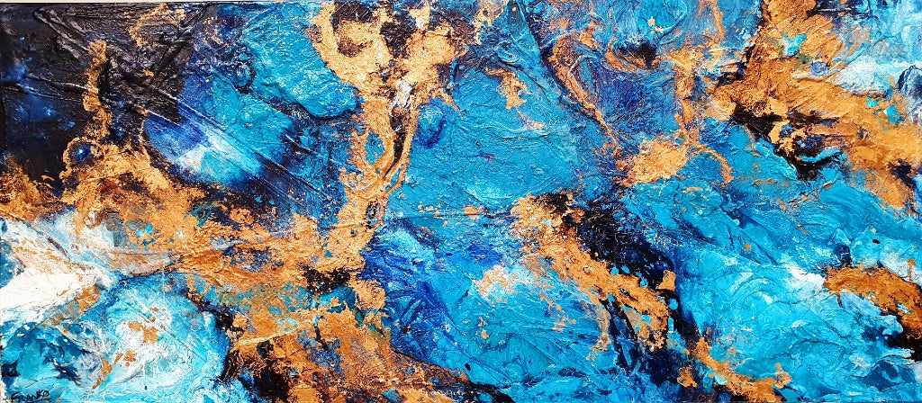 Royalty 270cm x 120cm Turquoise Metallic Gold Textured Abstract Painting (SOLD)-Abstract-[Franko_Artist]-[Australian_artist]-[Gold_Coast]-[Brisbane]-[modern]-[contemporary]-[original]-[Large_artwork]-Franklin Art Studio