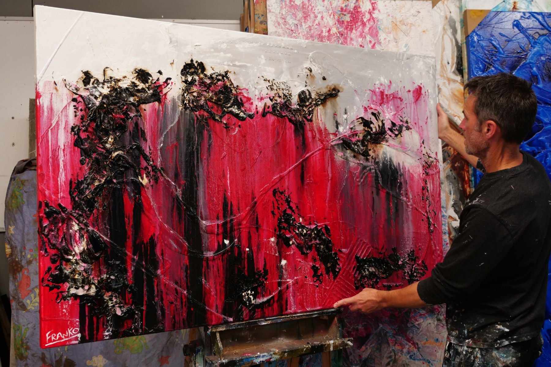 Rubine Class 160cm x 100cm Red Black Pink Textured Abstract Painting (SOLD)-Abstract-[Franko_Artist]-[The_Block]-[Dream_Homes]-[ideas]- [Grand_Designs]-Franklin Art Studio