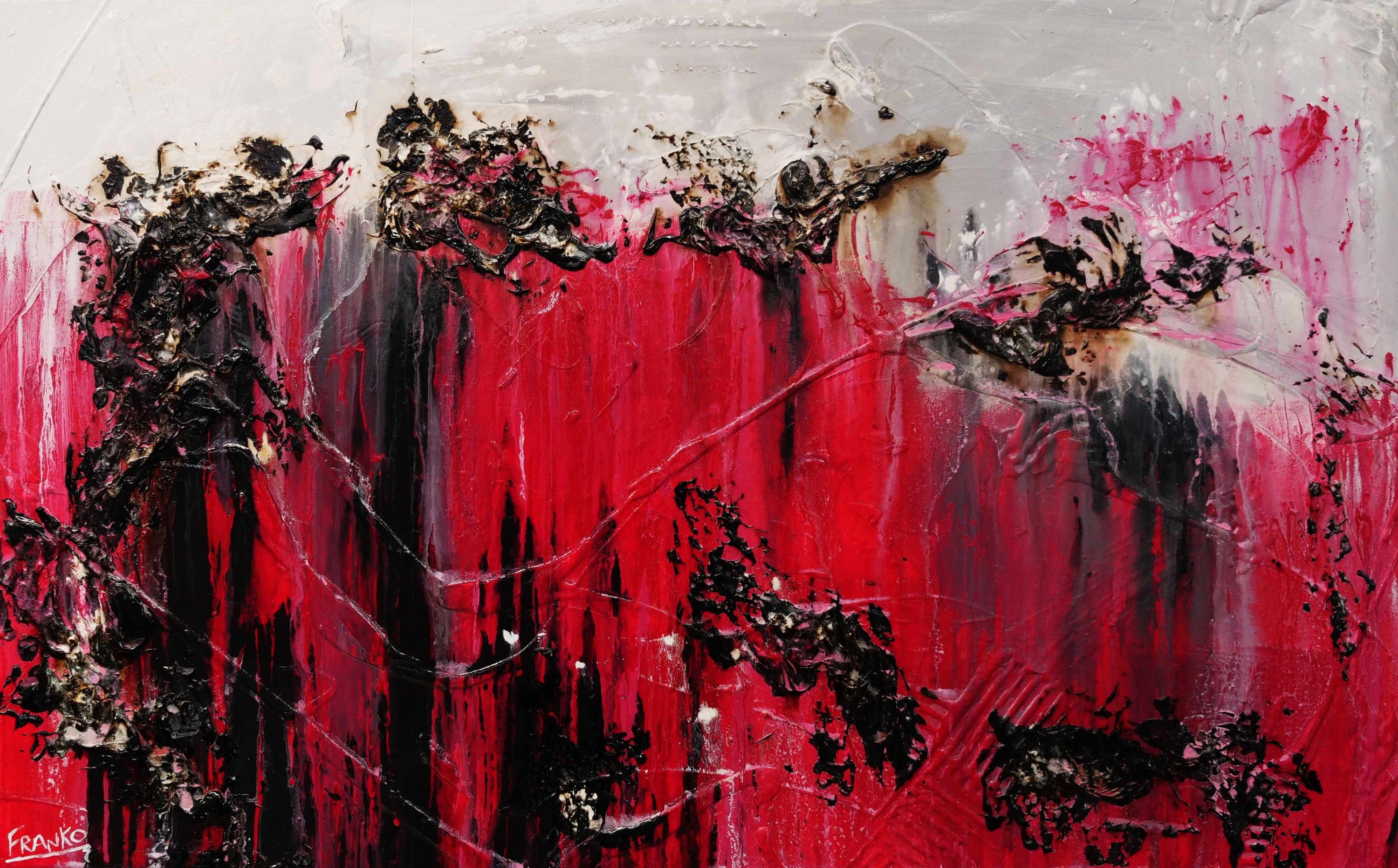 Rubine Class 160cm x 100cm Red Black Pink Textured Abstract Painting (SOLD)-Abstract-[Franko_Artist]-[Australian_artist]-[Gold_Coast]-[Brisbane]-[modern]-[contemporary]-[original]-[Large_artwork]-Franklin Art Studio