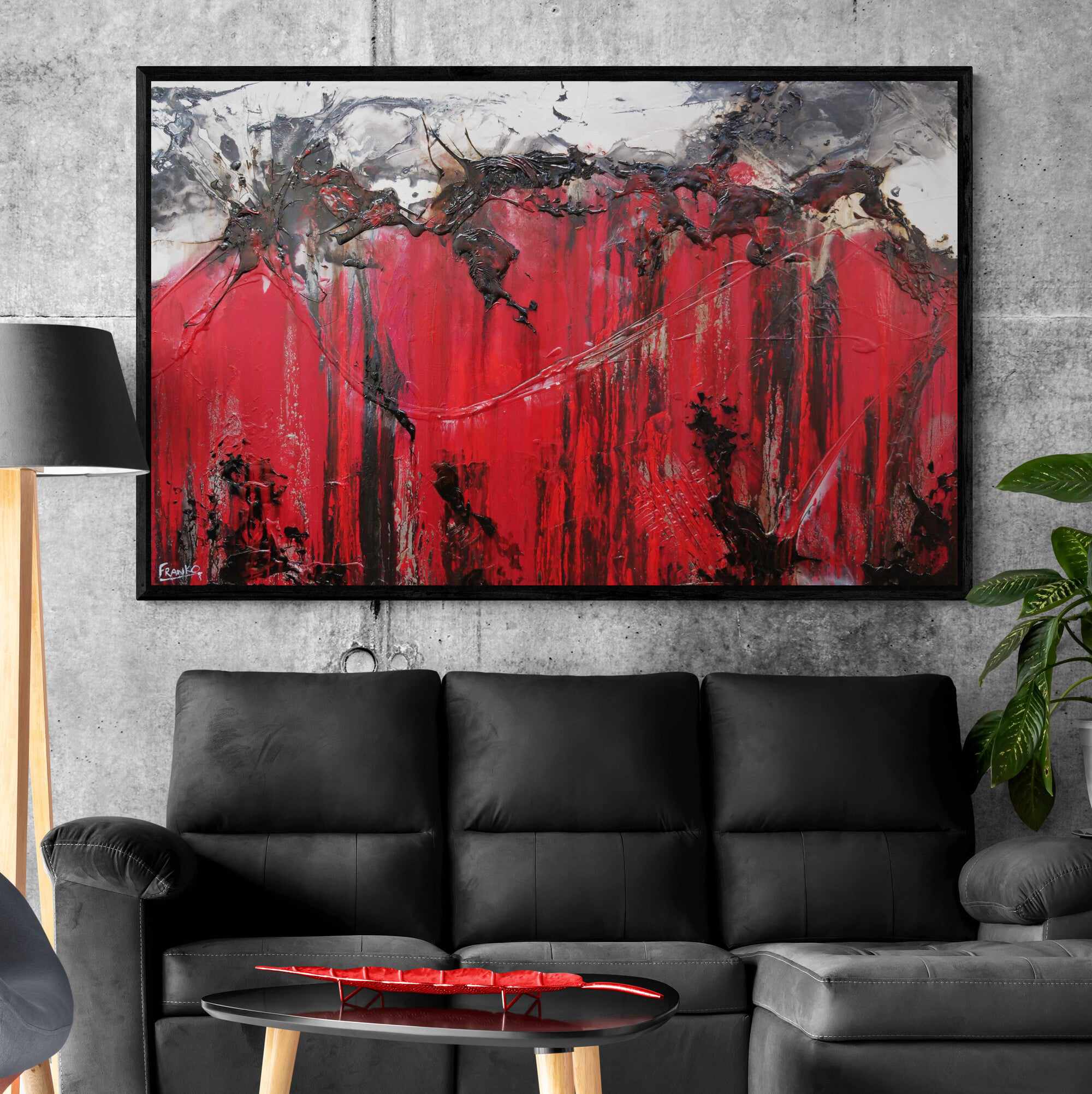 Rubine Steel 160cm x 100cm Red Black Textured Abstract Painting (SOLD)-Abstract-[Franko_Artist]-[The_Block]-[Dream_Homes]-[ideas]- [Grand_Designs]-Franklin Art Studio