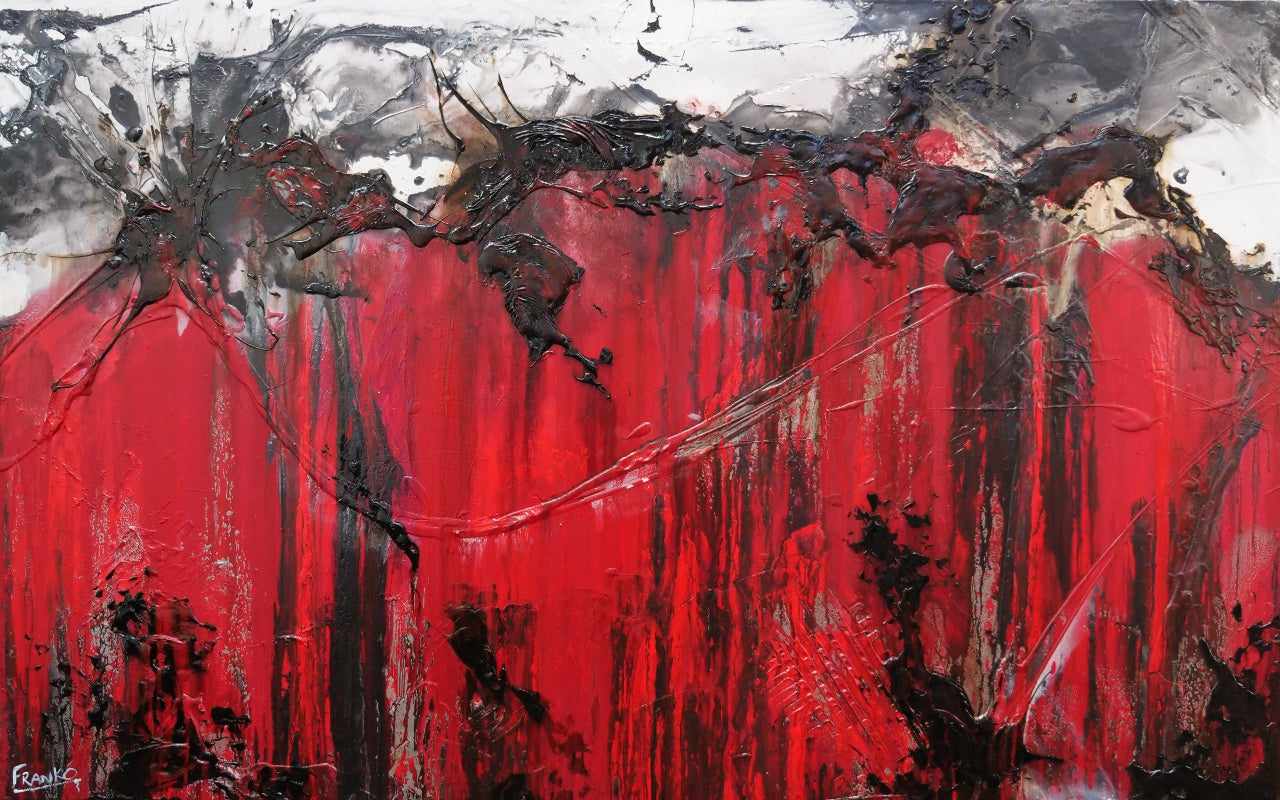 Rubine Steel 160cm x 100cm Red Black Textured Abstract Painting (SOLD)-Abstract-[Franko_Artist]-[Australian_artist]-[Gold_Coast]-[Brisbane]-[modern]-[contemporary]-[original]-[Large_artwork]-Franklin Art Studio