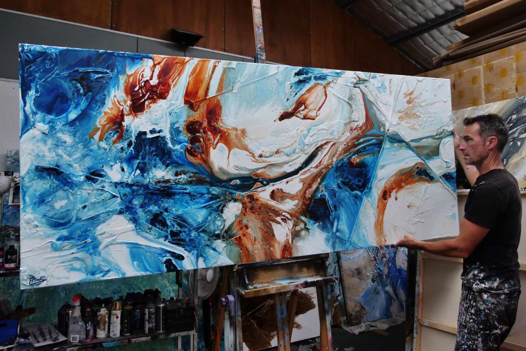 Rust and Azure 240cm x 100cm Blue Oxide Textured Abstract Painting (SOLD)-Abstract-[Franko_Artist]-[The_Block]-[Dream_Homes]-[ideas]- [Grand_Designs]-Franklin Art Studio