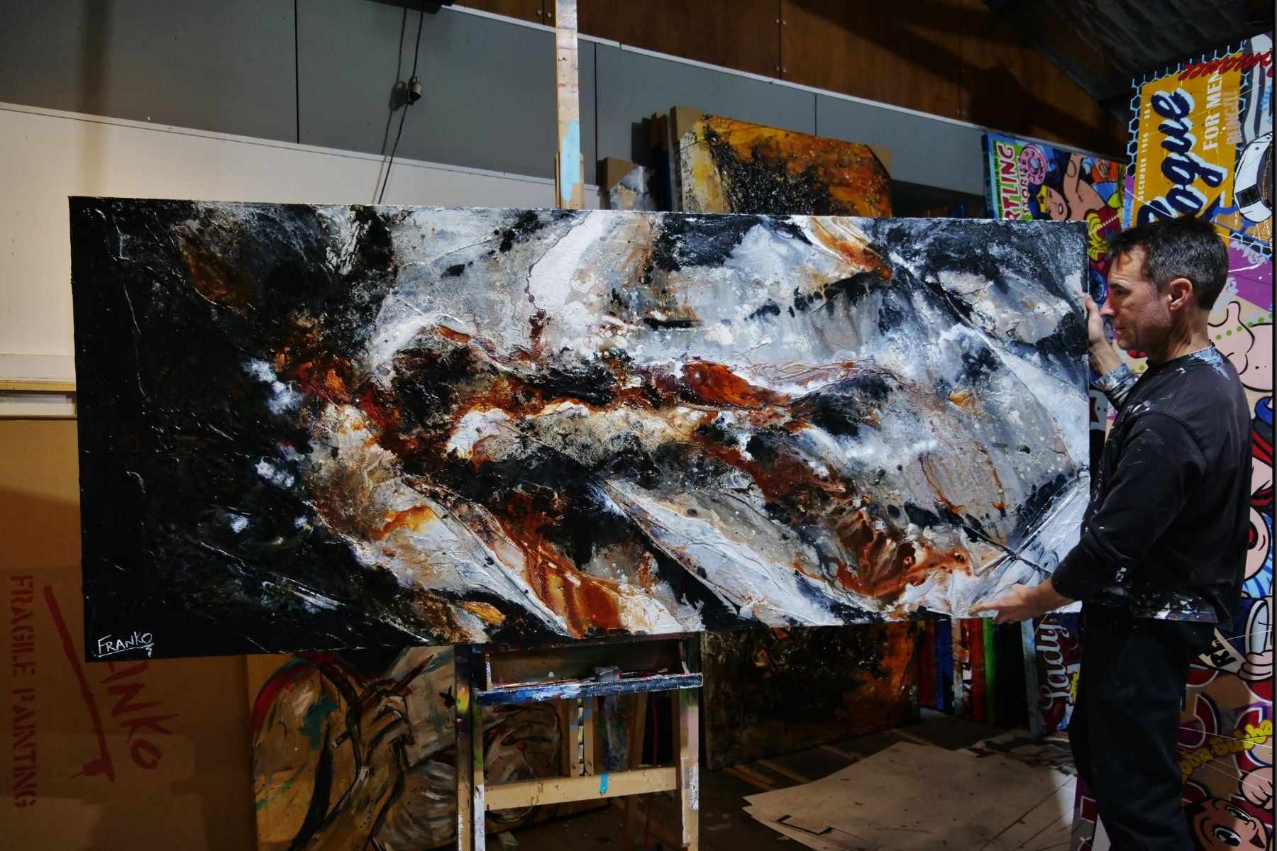 Rust and Pepper 240cm x 100cm Black Brown Textured Abstract Painting (SOLD)-Abstract-[Franko_Artist]-[The_Block]-[Dream_Homes]-[ideas]- [Grand_Designs]-Franklin Art Studio