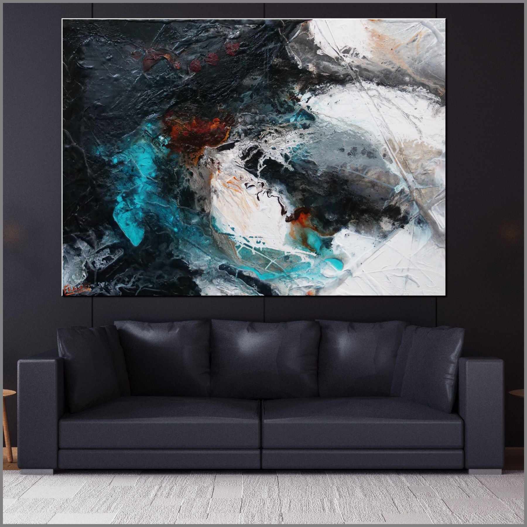 Rusted Aqua 140cm x 100cm Aqua Black Textured Abstract Painting (SOLD)-Abstract-[Franko_Artist]-[Australian_artist]-[Gold_Coast]-[Brisbane]-[modern]-[contemporary]-[original]-[Large_artwork]-[The_Block]-[Dream_Homes]-[ideas]-[Grand_Designs]-[Art_Lover]-Franklin Art Studio