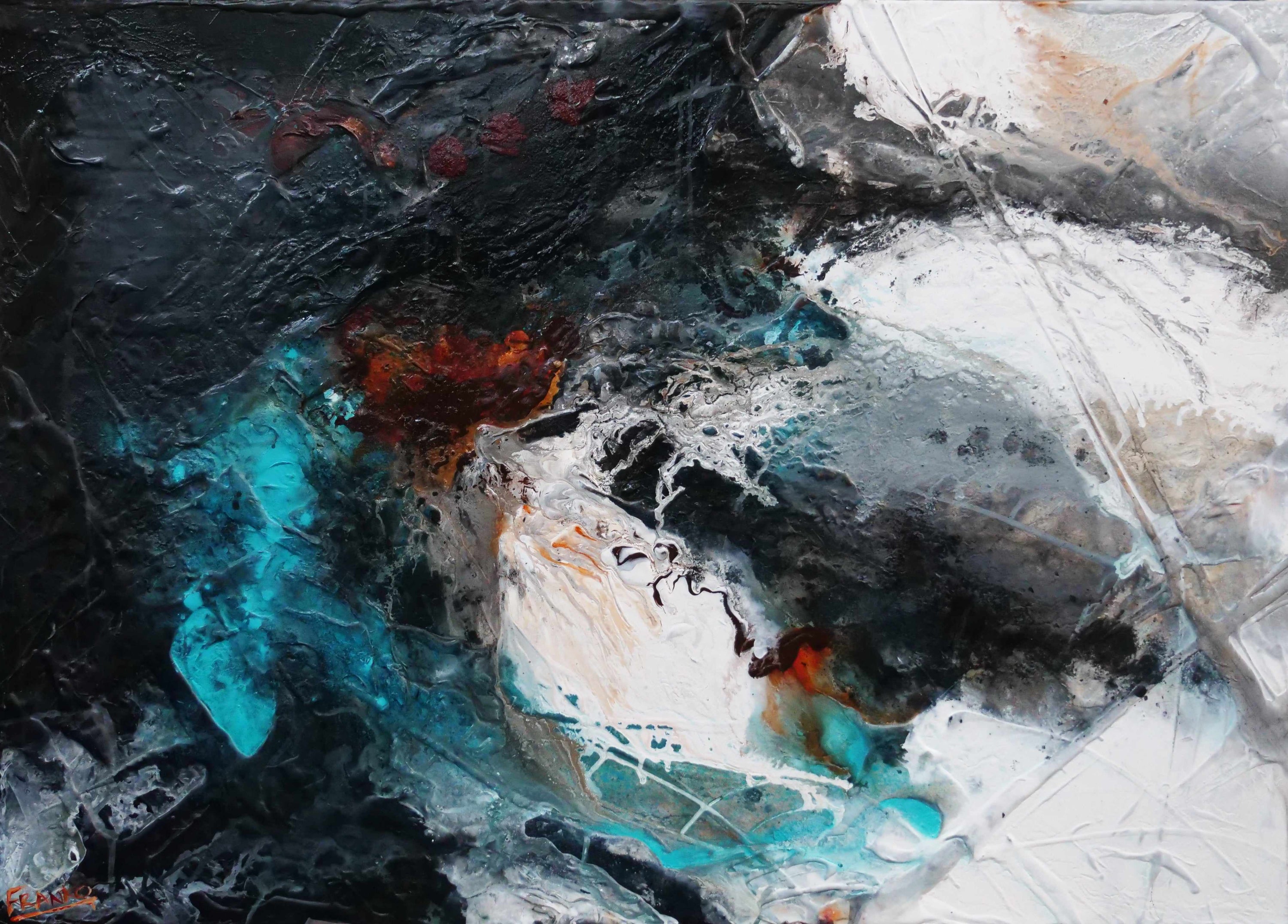 Rusted Aqua 140cm x 100cm Aqua Black Textured Abstract Painting (SOLD)-Abstract-[Franko_Artist]-[Australian_artist]-[Gold_Coast]-[Brisbane]-[modern]-[contemporary]-[original]-[Large_artwork]-Franklin Art Studio