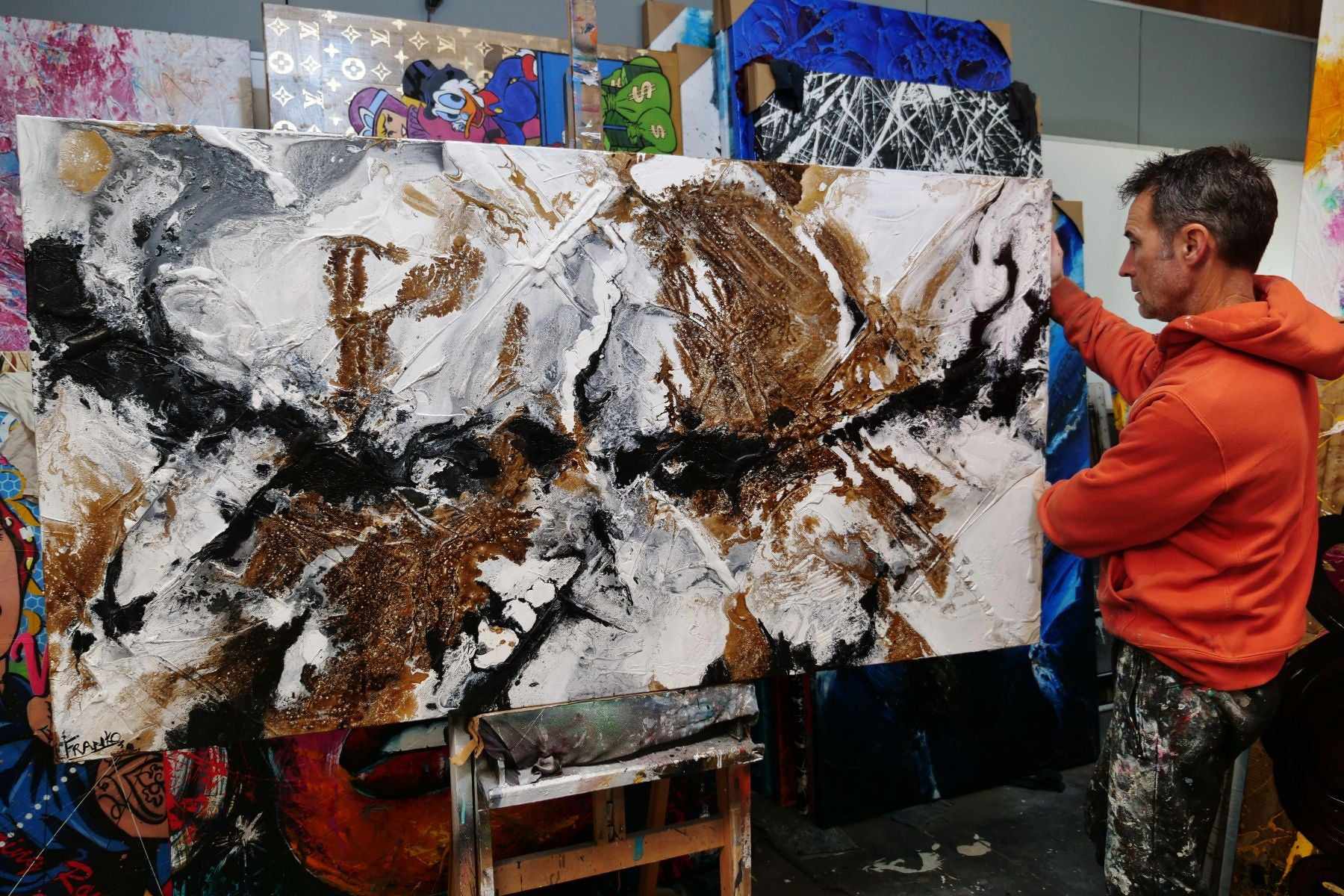Rusted Black Ice 190cm x 100cm White Rust Black Textured Abstract Painting SOLD