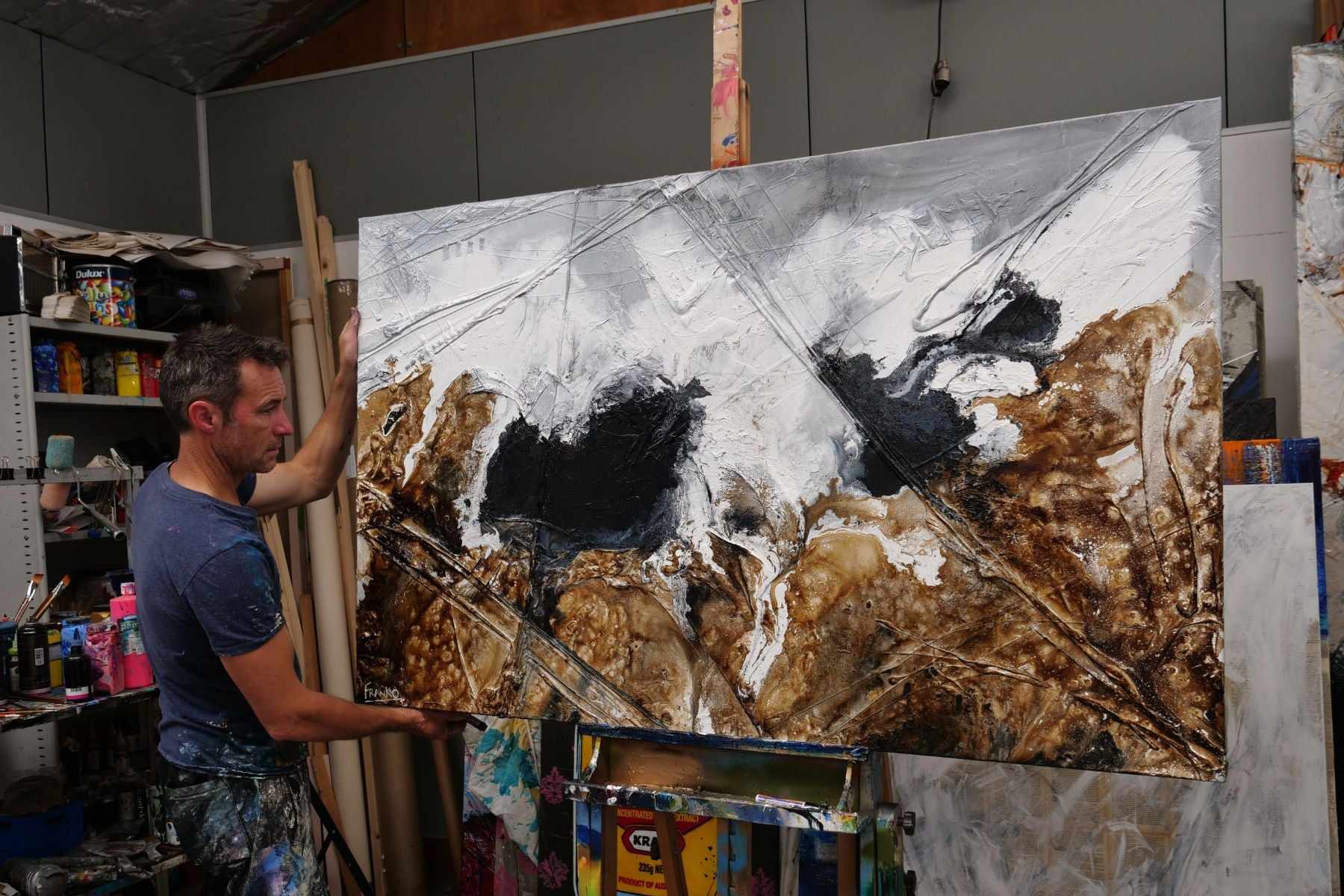 Rusted Black Russian 160cm x 100cm Brown Black Grey Textured Abstract Painting (SOLD)-Abstract-[Franko_Artist]-[The_Block]-[Dream_Homes]-[ideas]- [Grand_Designs]-Franklin Art Studio