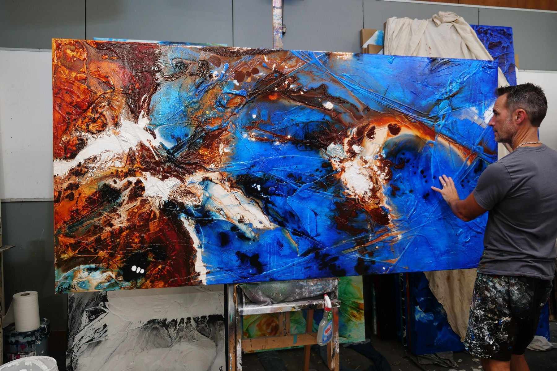 Rusted Blue Sugar 240cm x 120cm Blue Brown Textured Abstract Painting (SOLD)-Abstract-[Franko_Artist]-[The_Block]-[Dream_Homes]-[ideas]-[Grand_Designs]-[Art_Lover]-Franklin Art Studio