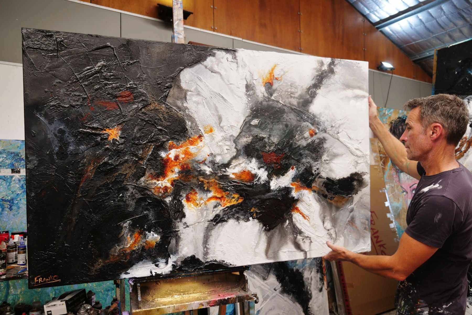 Rusted Charcoal 160cm x 100cm Brown Black White Textured Abstract Painting (SOLD)-Abstract-[Franko_Artist]-[The_Block]-[Dream_Homes]-[ideas]- [Grand_Designs]-Franklin Art Studio