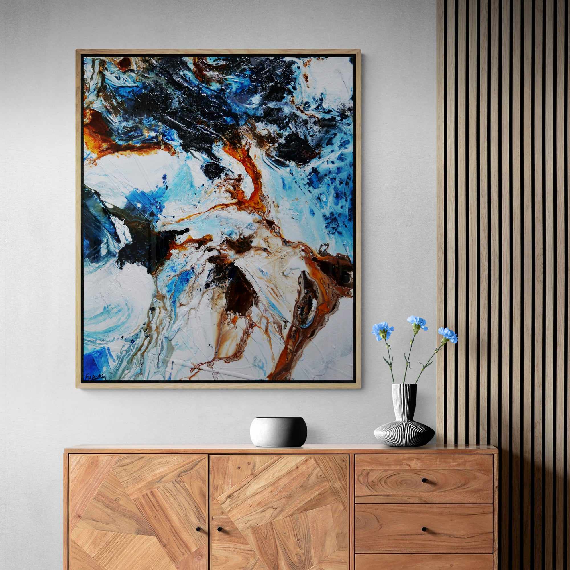 Rusted Class 120cm x 100cm Blue White Textured Abstract Painting (SOLD)-Abstract-[Franko_Artist]-[The_Block]-[Dream_Homes]-[ideas]- [Grand_Designs]-Franklin Art Studio