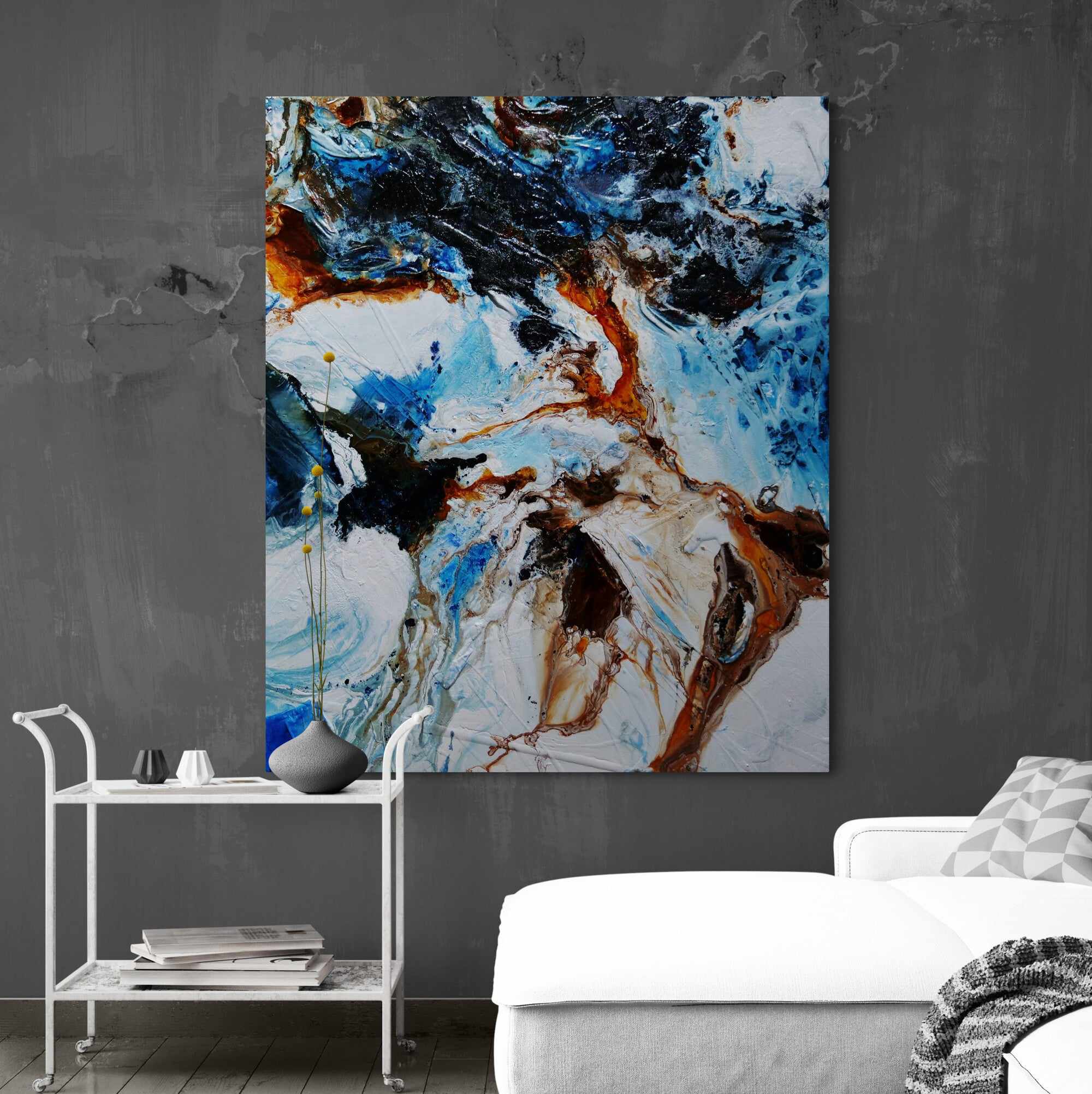 Rusted Class 120cm x 100cm Blue White Textured Abstract Painting (SOLD)-Abstract-[Franko]-[Artist]-[Australia]-[Painting]-Franklin Art Studio