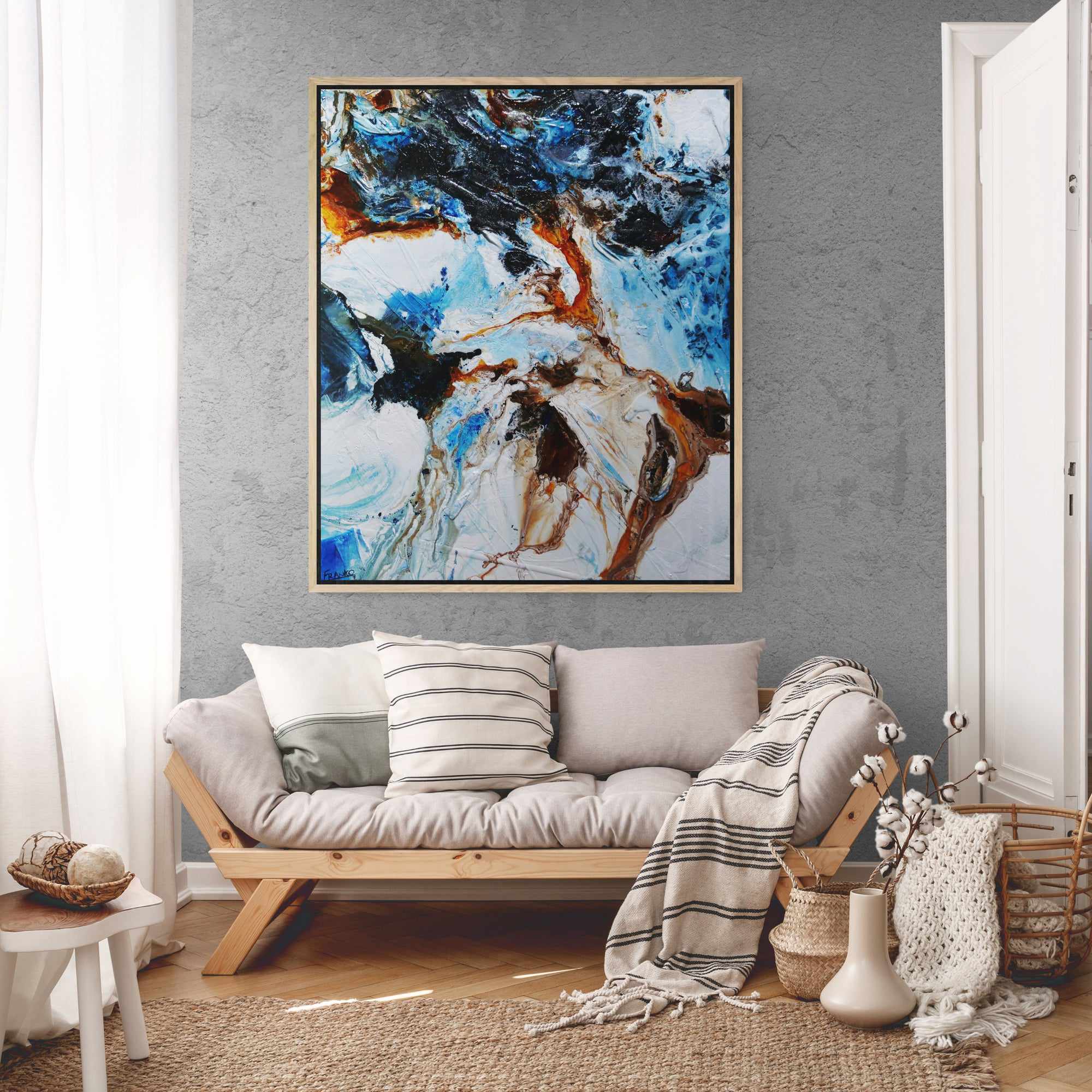Rusted Class 120cm x 100cm Blue White Textured Abstract Painting (SOLD)-Abstract-[Franko_Artist]-[Australian_artist]-[Gold_Coast]-[Brisbane]-[modern]-[contemporary]-[original]-[Large_artwork]-[The_Block]-[Dream_Homes]-[ideas]-[Grand_Designs]-[Art_Lover]-Franklin Art Studio