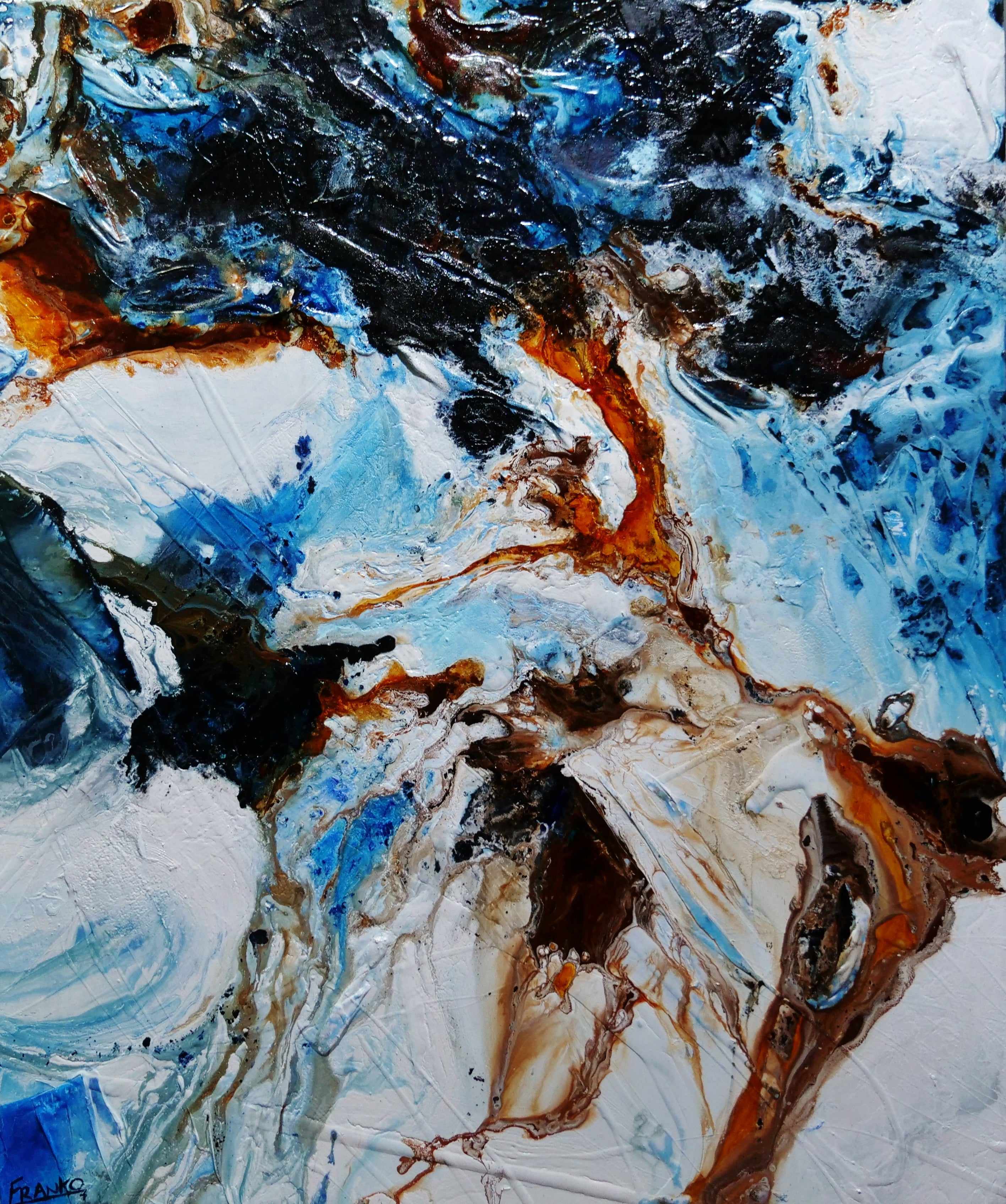Rusted Class 120cm x 100cm Blue White Textured Abstract Painting (SOLD)-Abstract-[Franko_Artist]-[Australian_artist]-[Gold_Coast]-[Brisbane]-[modern]-[contemporary]-[original]-[Large_artwork]-Franklin Art Studio
