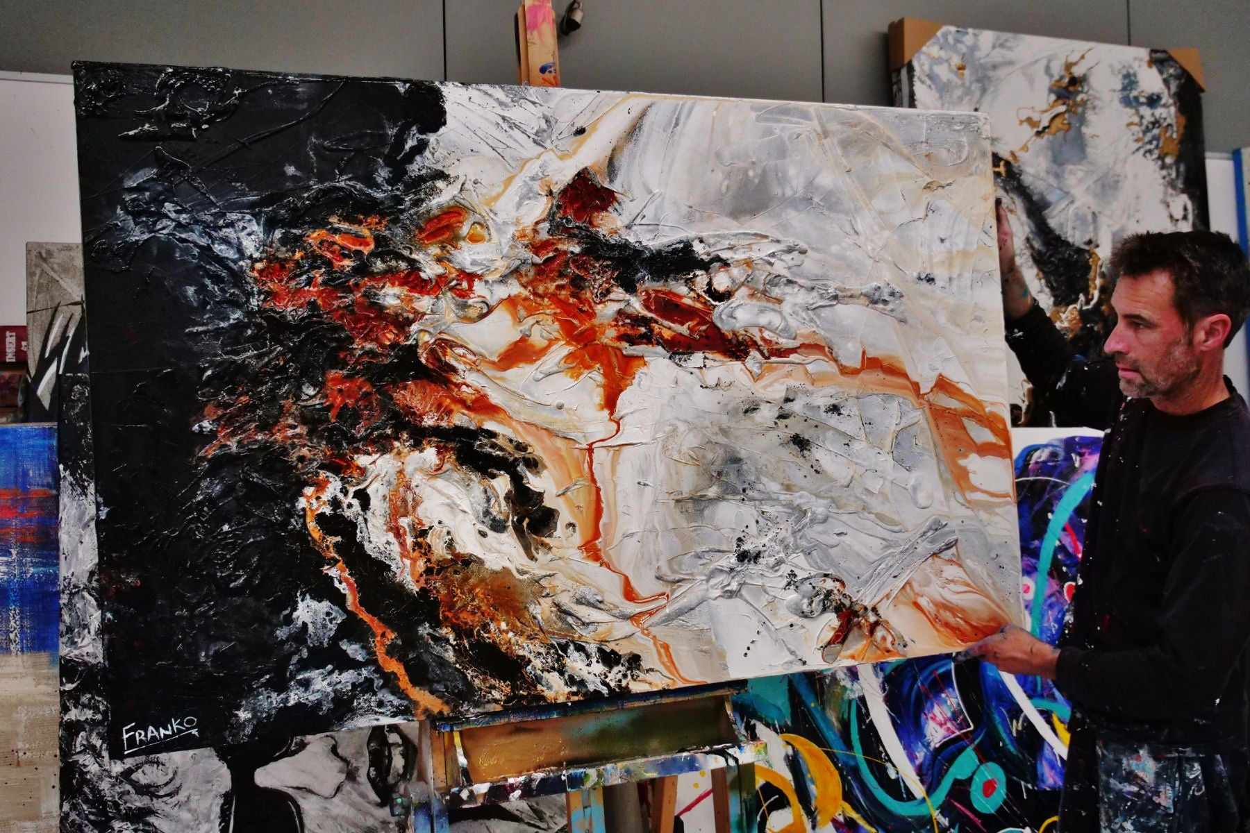 Rusted Class 160cm x 100cm Black White Brown Textured Abstract Painting (SOLD)-Abstract-[Franko_Artist]-[The_Block]-[Dream_Homes]-[ideas]- [Grand_Designs]-Franklin Art Studio