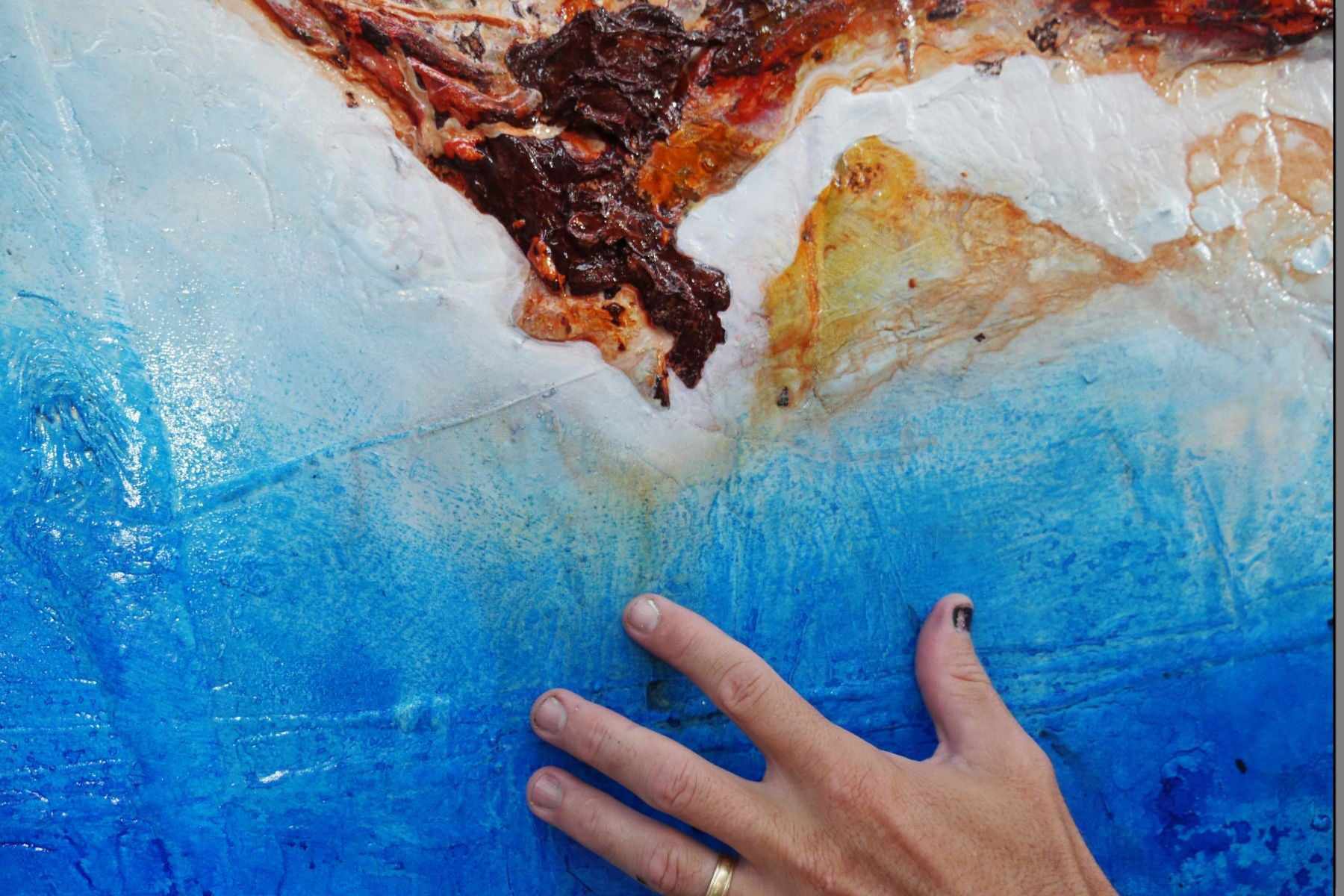 Rusted Coast 150cm x 150cm Blue Orange Textured Abstract Painting (SOLD)