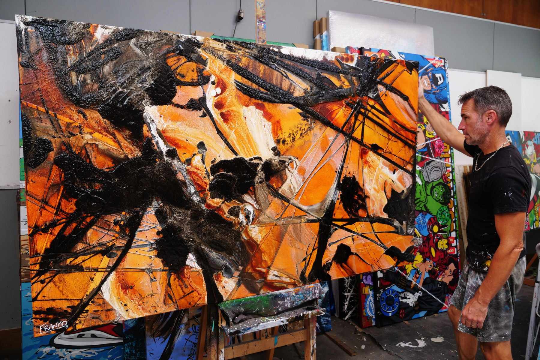 update alt-text with template Rusted Dimensions 200cm x 120cm Ochre Black Textured Abstract Painting-Abstract-[Franko_Artist]-[The_Block]-[Dream_Homes]-[ideas]- [Grand_Designs]-Franklin Art Studio