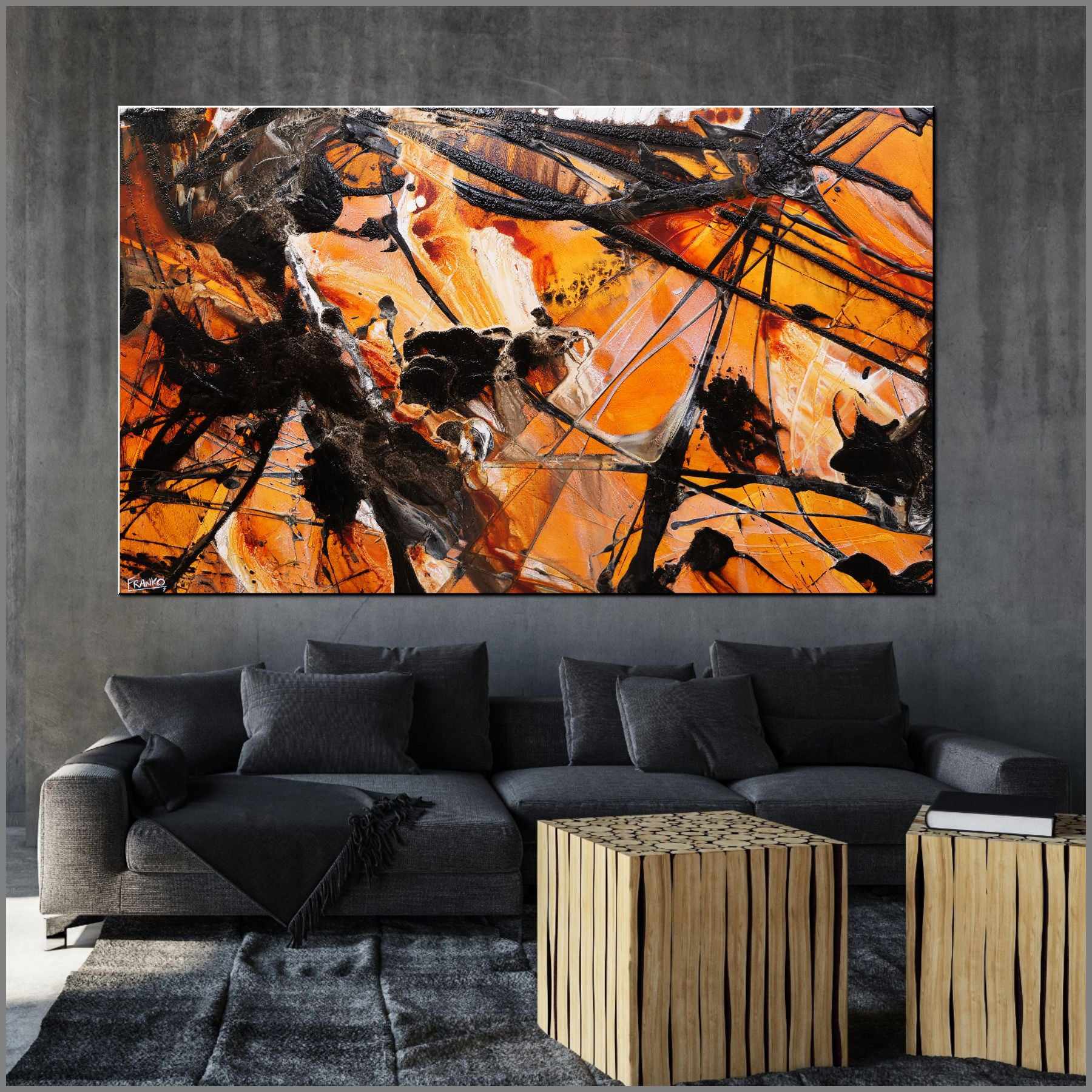 Rusted Dimensions 200cm x 120cm Ochre Black Textured Abstract Painting-Abstract-[Franko_Artist]-[Australian_artist]-[Gold_Coast]-[Brisbane]-[modern]-[contemporary]-[original]-[Large_artwork]-[The_Block]-[Dream_Homes]-[ideas]-[Grand_Designs]-[Art_Lover]-Franklin Art Studio