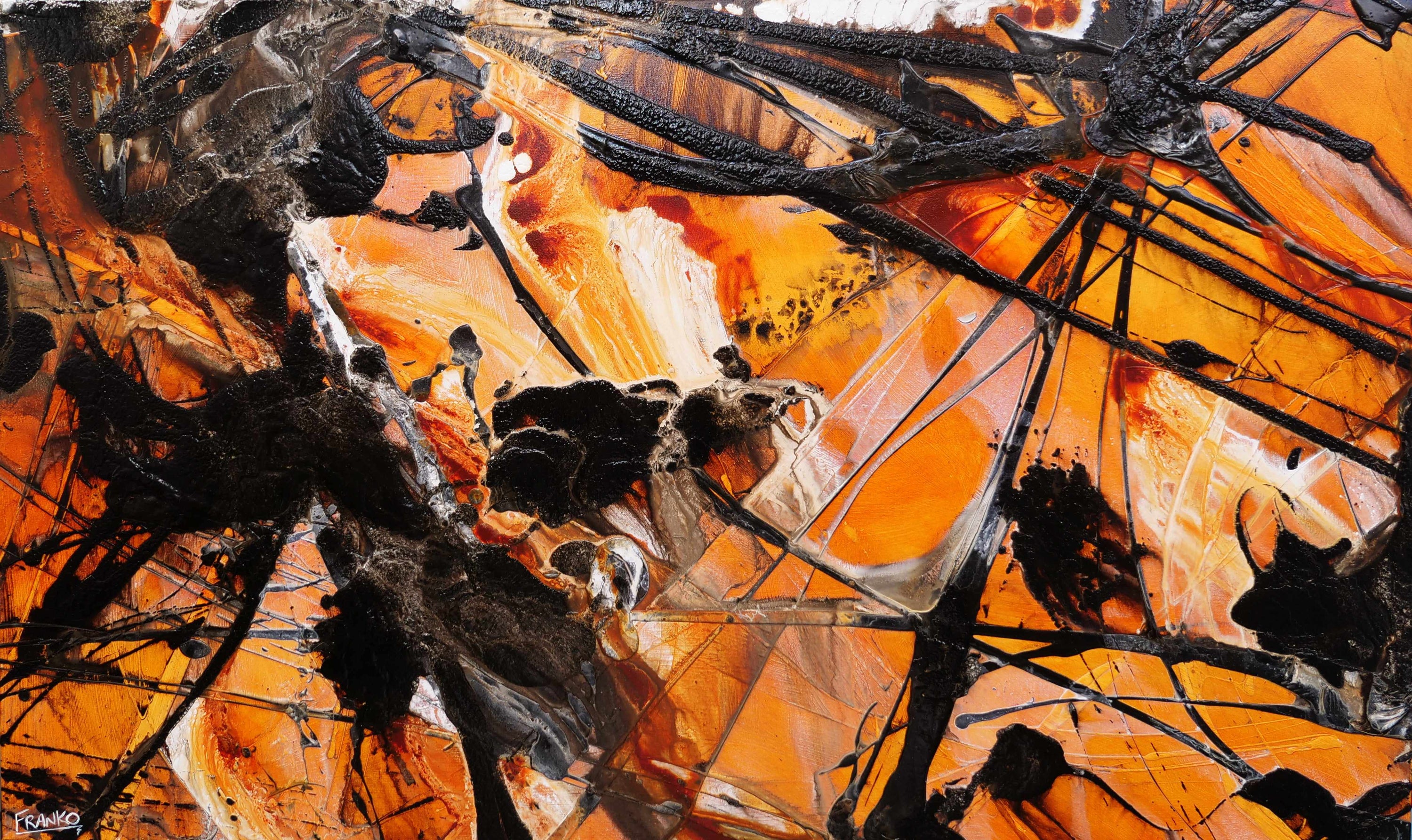 Rusted Dimensions 200cm x 120cm Ochre Black Textured Abstract Painting-Abstract-[Franko_Artist]-[Australian_artist]-[Gold_Coast]-[Brisbane]-[modern]-[contemporary]-[original]-[Large_artwork]-Franklin Art Studio