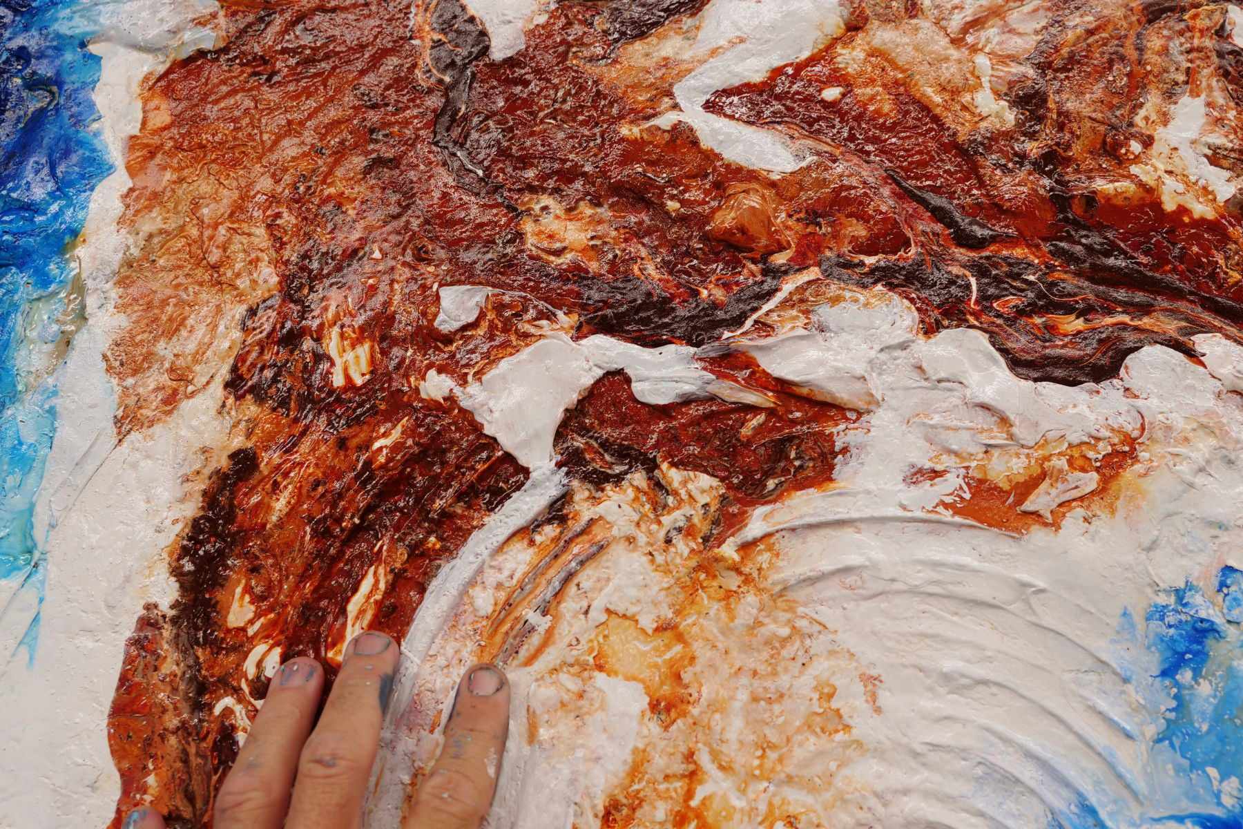 Rusted Embargo 140cm x 100cm Blue White Rust Textured Abstract Painting (SOLD)