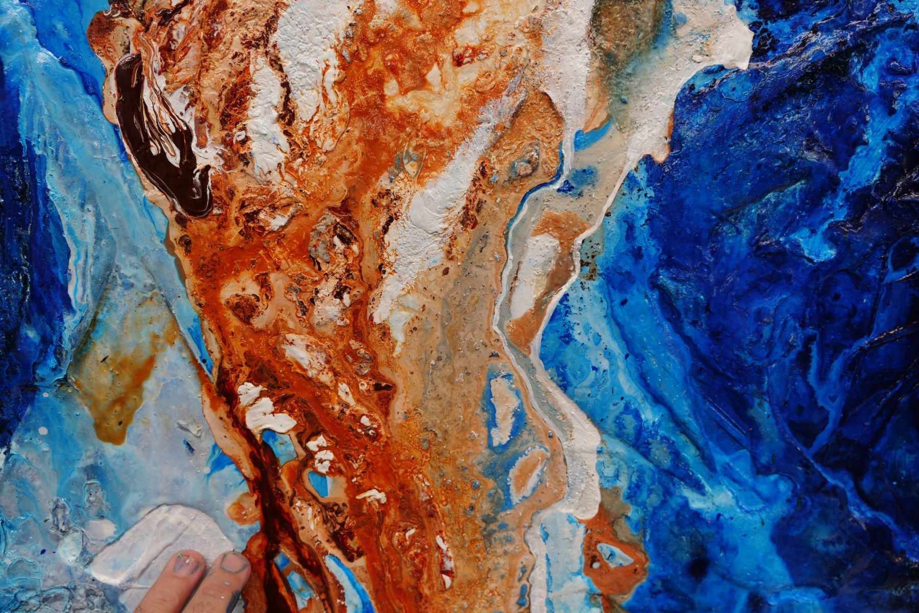 Rusted Embargo 140cm x 100cm Blue White Rust Textured Abstract Painting (SOLD)-Abstract-[Franko]-[Artist]-[Australia]-[Painting]-Franklin Art Studio