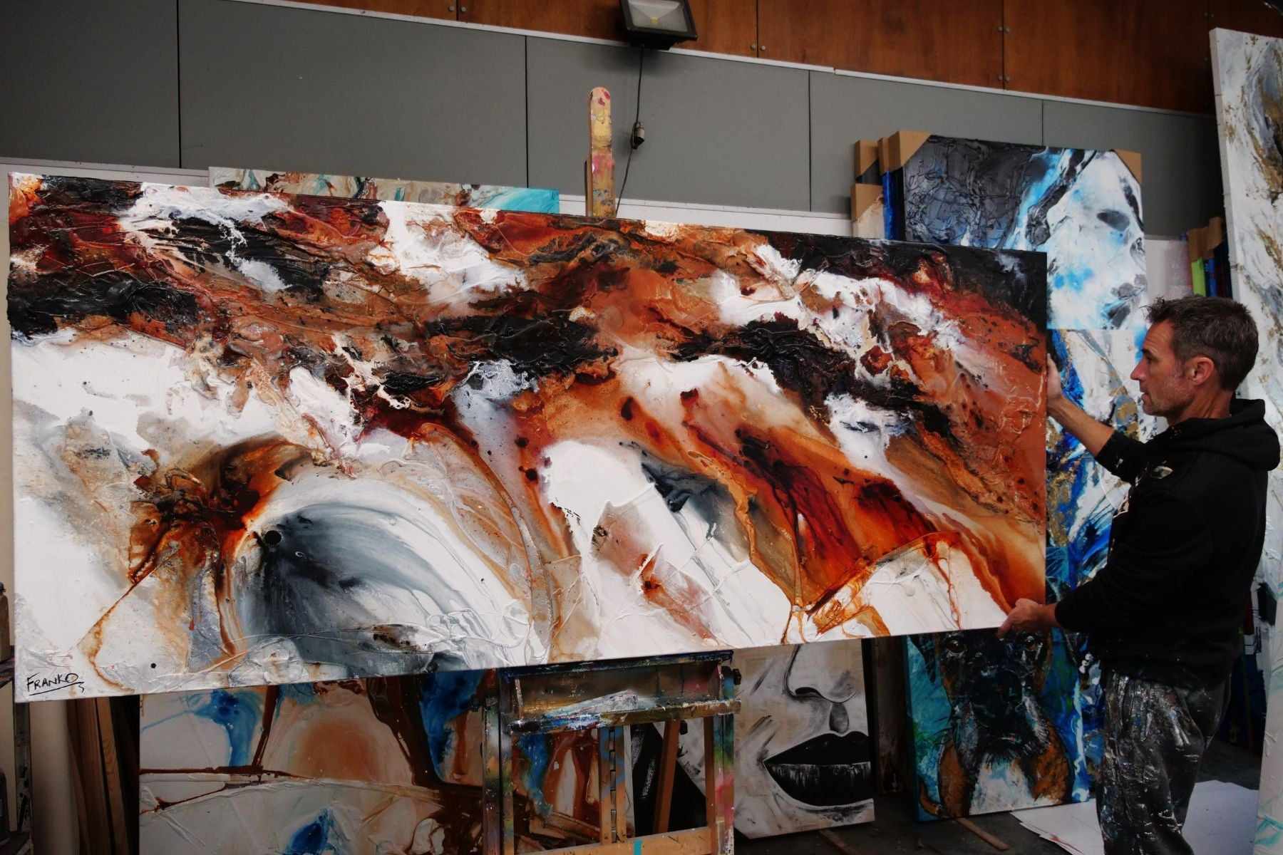 Rusted Granite 240cm x 100cm Rust White Black Textured Abstract Painting (SOLD)-Abstract-[Franko_Artist]-[The_Block]-[Dream_Homes]-[ideas]- [Grand_Designs]-Franklin Art Studio