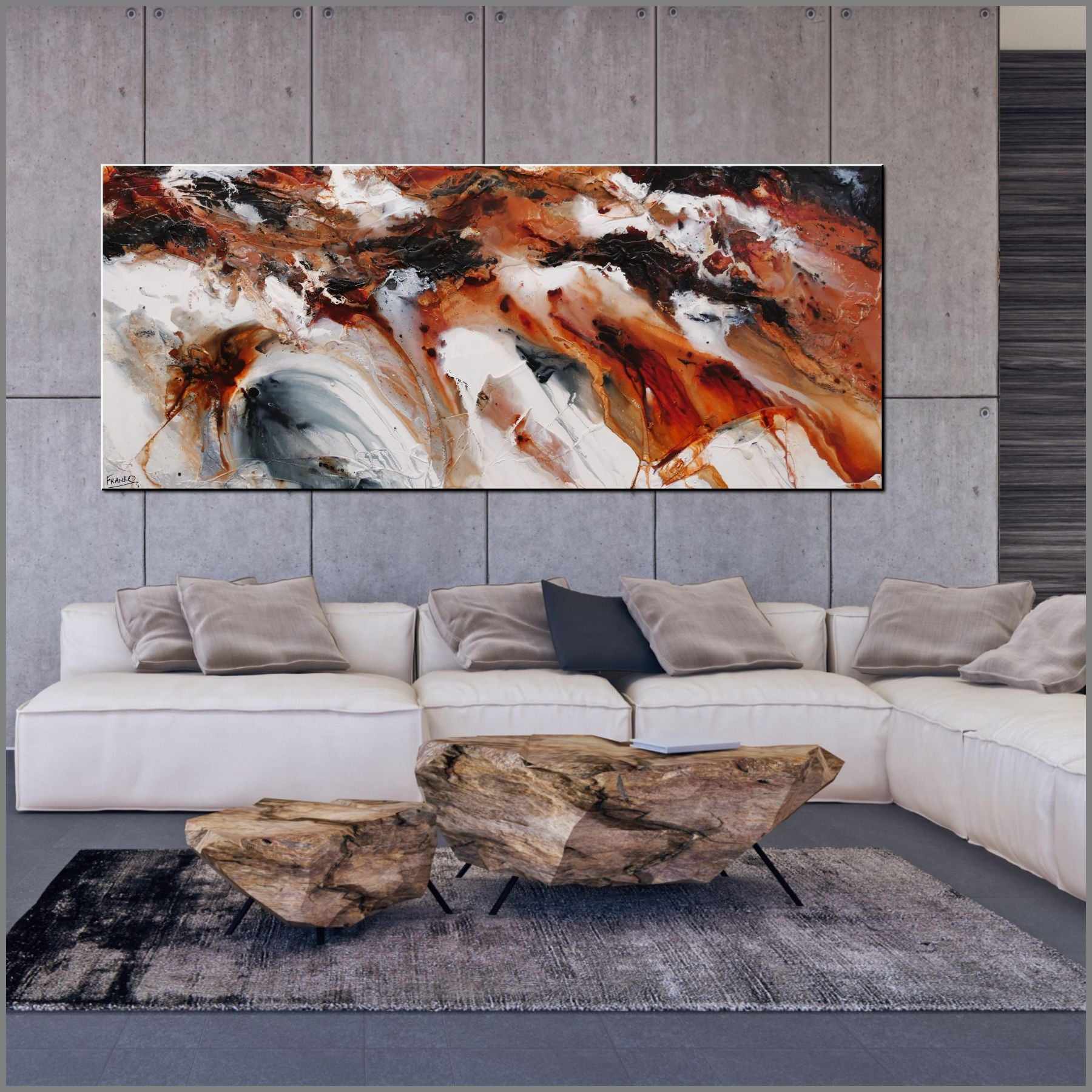 Rusted Granite 240cm x 100cm Rust White Black Textured Abstract Painting (SOLD)-Abstract-[Franko_Artist]-[Australian_artist]-[Gold_Coast]-[Brisbane]-[modern]-[contemporary]-[original]-[Large_artwork]-[The_Block]-[Dream_Homes]-[ideas]-[Grand_Designs]-[Art_Lover]-Franklin Art Studio