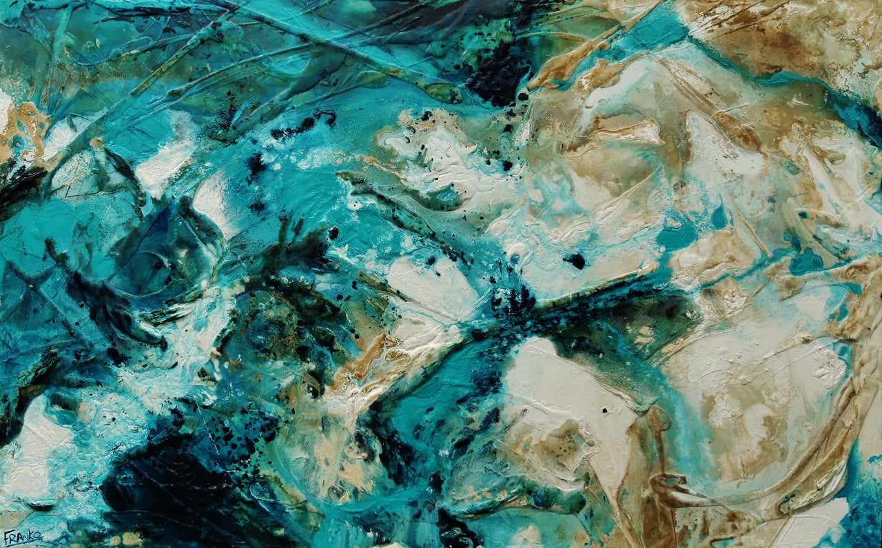 Rusted Honey 160cm x 100cm Teal Rust Textured Abstract Painting-Abstract-[Franko_Artist]-[Australian_artist]-[Gold_Coast]-[Brisbane]-[modern]-[contemporary]-[original]-[Large_artwork]-Franklin Art Studio