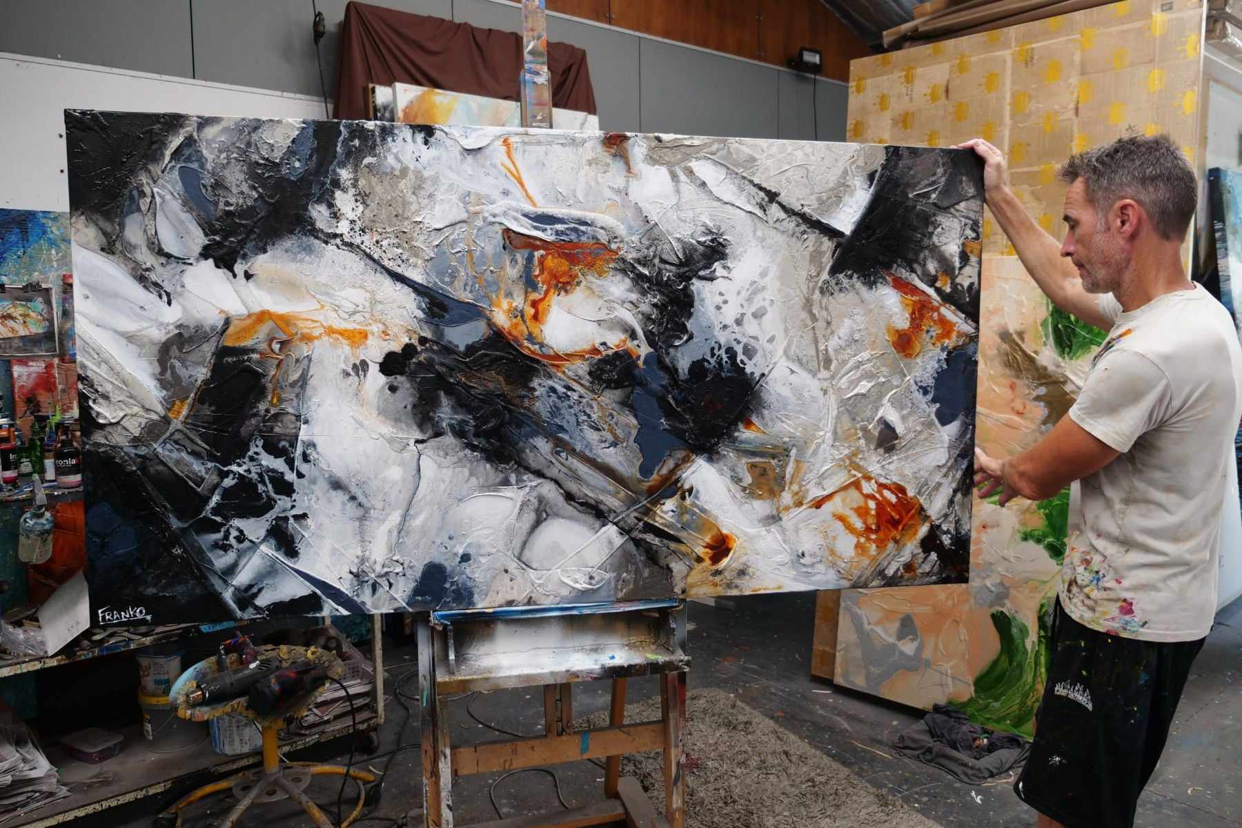 Rusted Icon 190cm x 100cm Grey Black Rust Textured Abstract Painting (SOLD)-Abstract-[Franko_Artist]-[The_Block]-[Dream_Homes]-[ideas]- [Grand_Designs]-Franklin Art Studio
