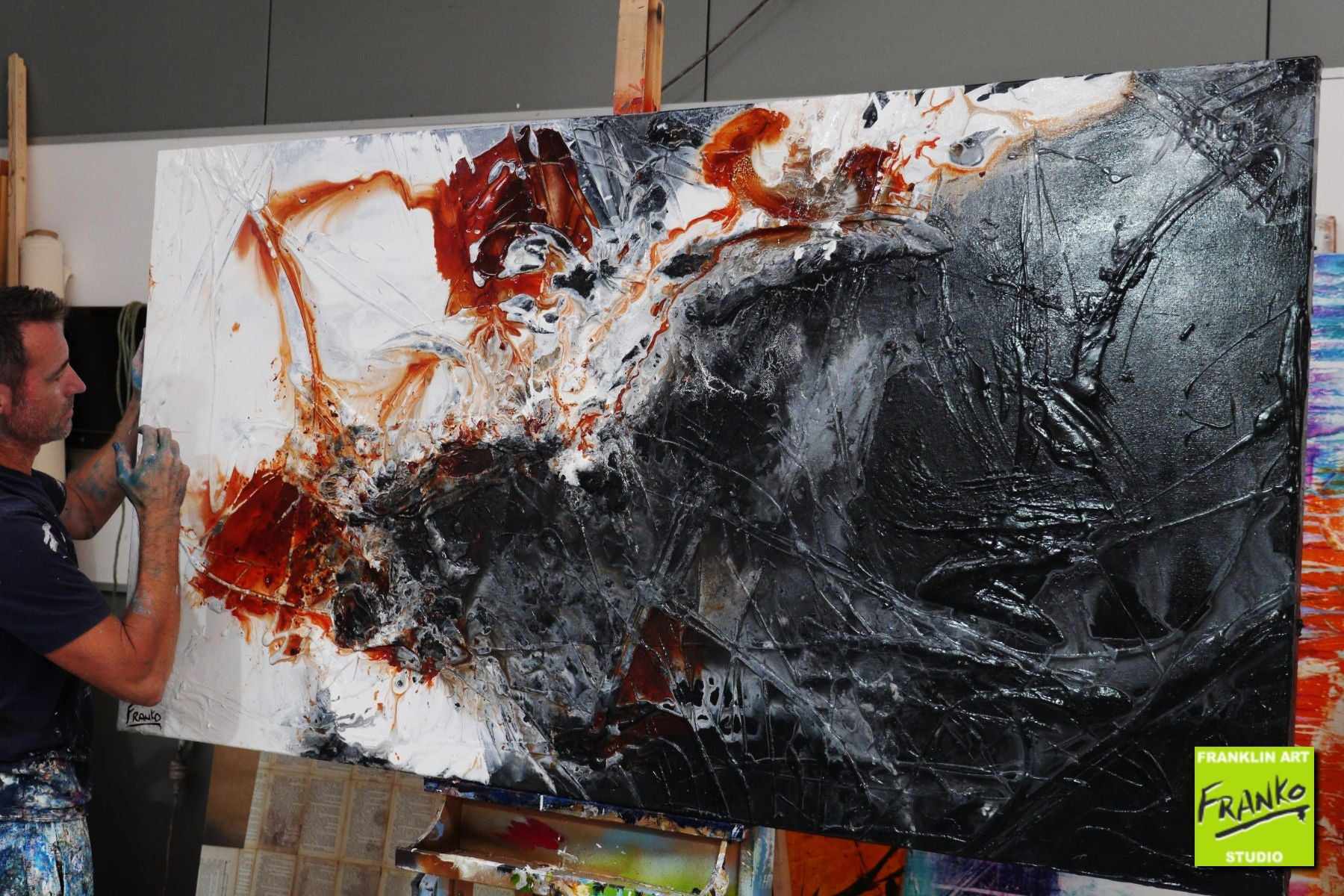 Rusted Infusion 190cm x 100cm Red Oxide White Black Textured Abstract Painting (SOLD)-Abstract-[Franko_Artist]-[The_Block]-[Dream_Homes]-[ideas]- [Grand_Designs]-Franklin Art Studio