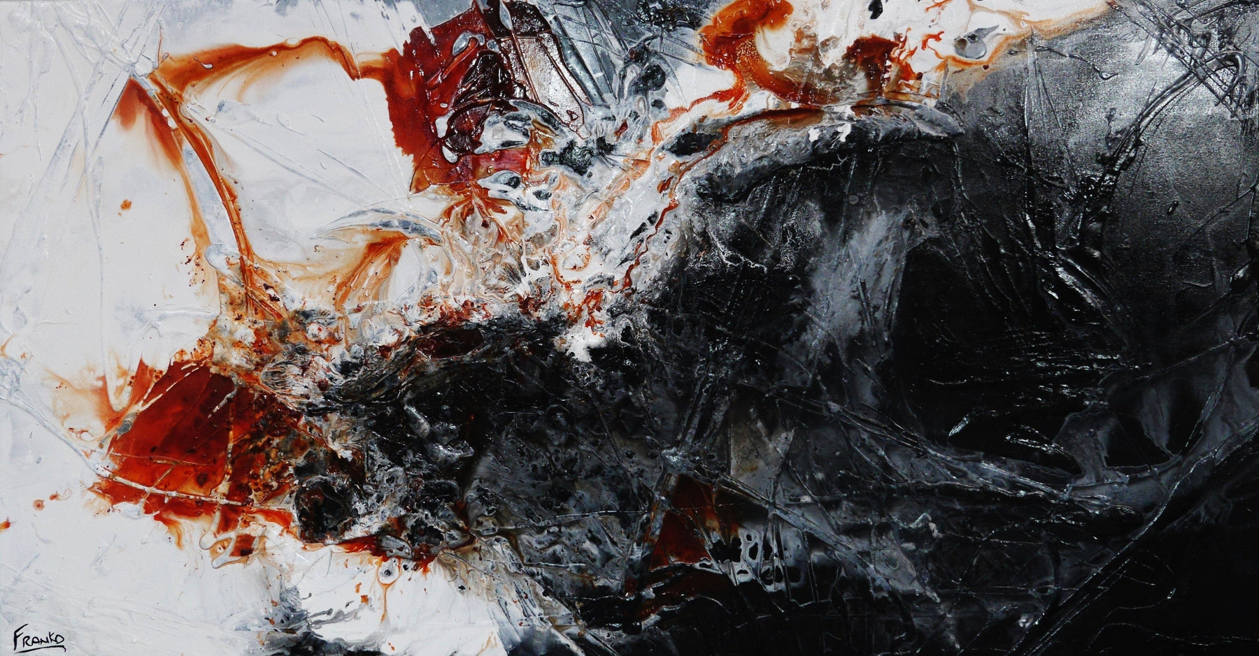 Rusted Infusion 190cm x 100cm Red Oxide White Black Textured Abstract Painting (SOLD)-Abstract-[Franko_Artist]-[Australian_artist]-[Gold_Coast]-[Brisbane]-[modern]-[contemporary]-[original]-[Large_artwork]-Franklin Art Studio