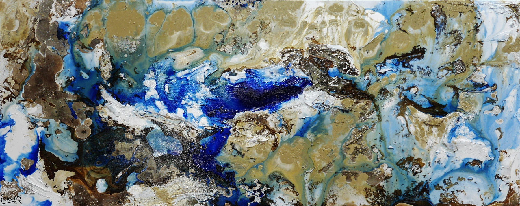 Rusted Lake 200cm x 80cm White Brown Blue Textured Abstract Painting (SOLD)-Abstract-[Franko_Artist]-[Australian_artist]-[Gold_Coast]-[Brisbane]-[modern]-[contemporary]-[original]-[Large_artwork]-Franklin Art Studio