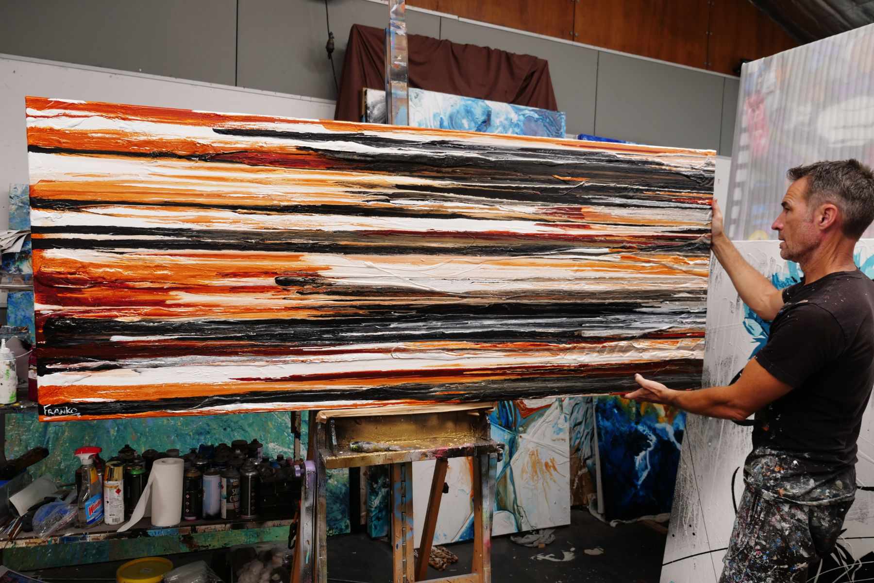 Rusted Landscape 200cm x 80cm Black White Brown Textured Abstract Painting (SOLD)-Abstract-[Franko_Artist]-[The_Block]-[Dream_Homes]-[ideas]- [Grand_Designs]-Franklin Art Studio
