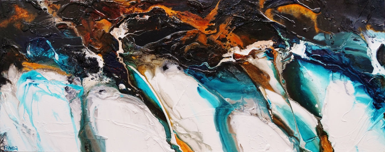 Rusted Motion 200cm x 80cm White Black Teal Textured Abstract Painting (SOLD)-Abstract-[Franko_Artist]-[Australian_artist]-[Gold_Coast]-[Brisbane]-[modern]-[contemporary]-[original]-[Large_artwork]-Franklin Art Studio