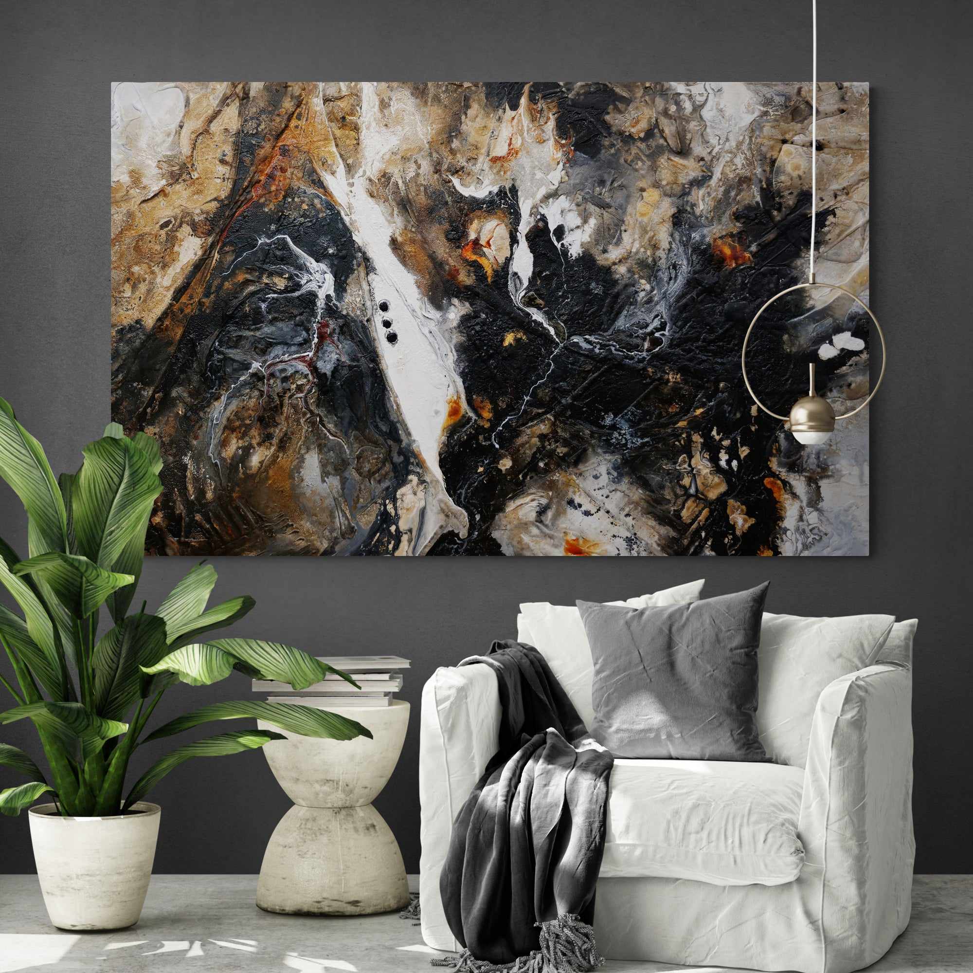 Rusted Nero 160cm x 100cm Brown Black Textured Abstract Painting-Abstract-[Franko_Artist]-[The_Block]-[Dream_Homes]-[ideas]- [Grand_Designs]-Franklin Art Studio
