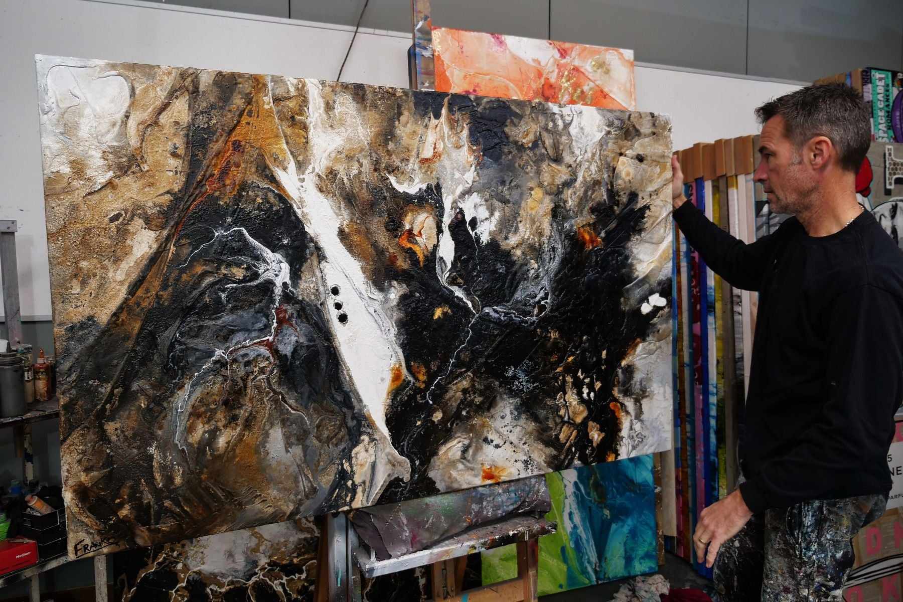 Rusted Nero 160cm x 100cm Brown Black Textured Abstract Painting-Abstract-[Franko_Artist]-[The_Block]-[Dream_Homes]-[ideas]-[Grand_Designs]-[Art_Lover]-Franklin Art Studio