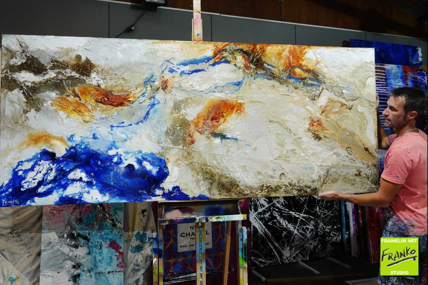 Rusted Outback 240cm x 100cm Brown Blue Textured Abstract Painting (SOLD)-Abstract-[Franko_Artist]-[The_Block]-[Dream_Homes]-[ideas]- [Grand_Designs]-Franklin Art Studio