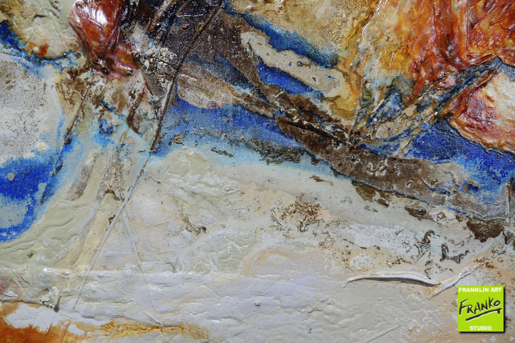 Rusted Outback 240cm x 100cm Brown Blue Textured Abstract Painting (SOLD)-Abstract-[Franko]-[Artist]-[Australia]-[Painting]-Franklin Art Studio