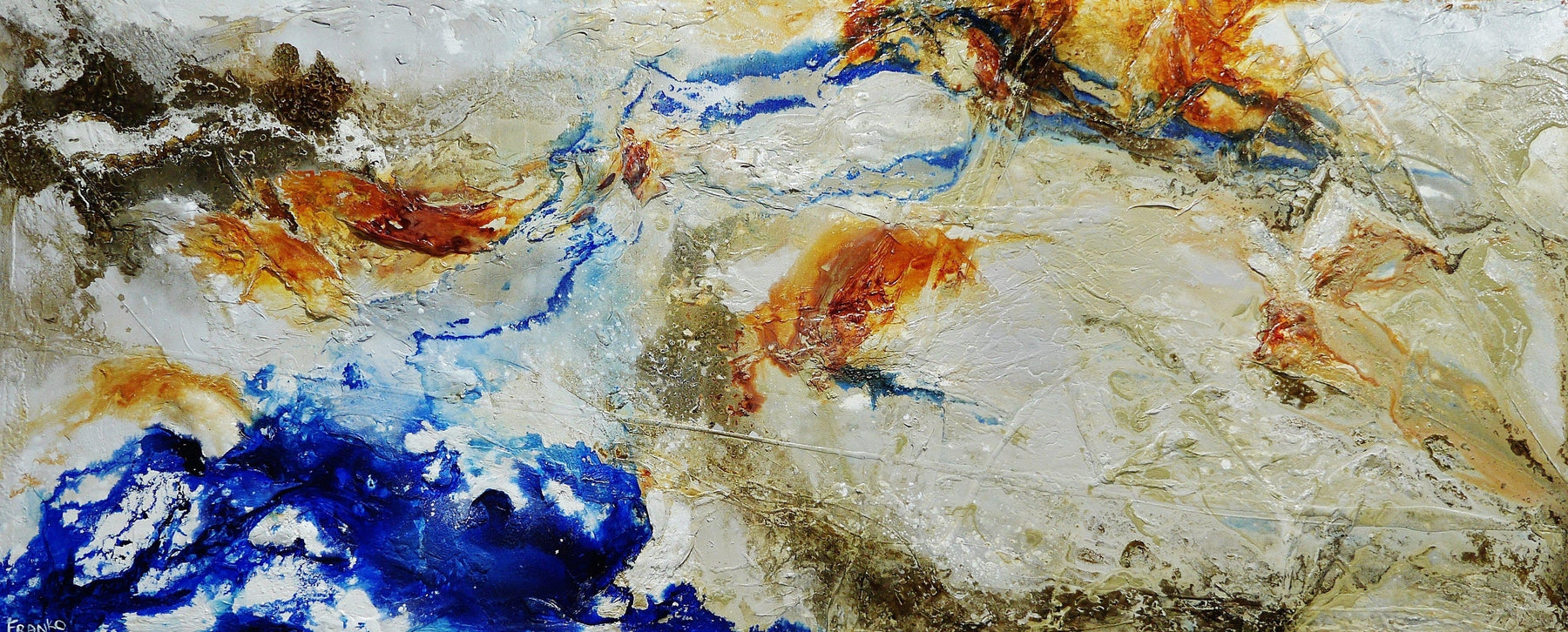 Rusted Outback 240cm x 100cm Brown Blue Textured Abstract Painting (SOLD)-Abstract-[Franko_Artist]-[Australian_artist]-[Gold_Coast]-[Brisbane]-[modern]-[contemporary]-[original]-[Large_artwork]-Franklin Art Studio
